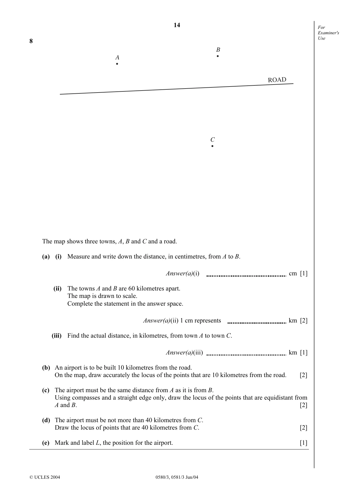 Cambridge IGCSE Mathematics 0580 2004 May/June Paper 3 · Variant 1 question paper, page 14 of 16