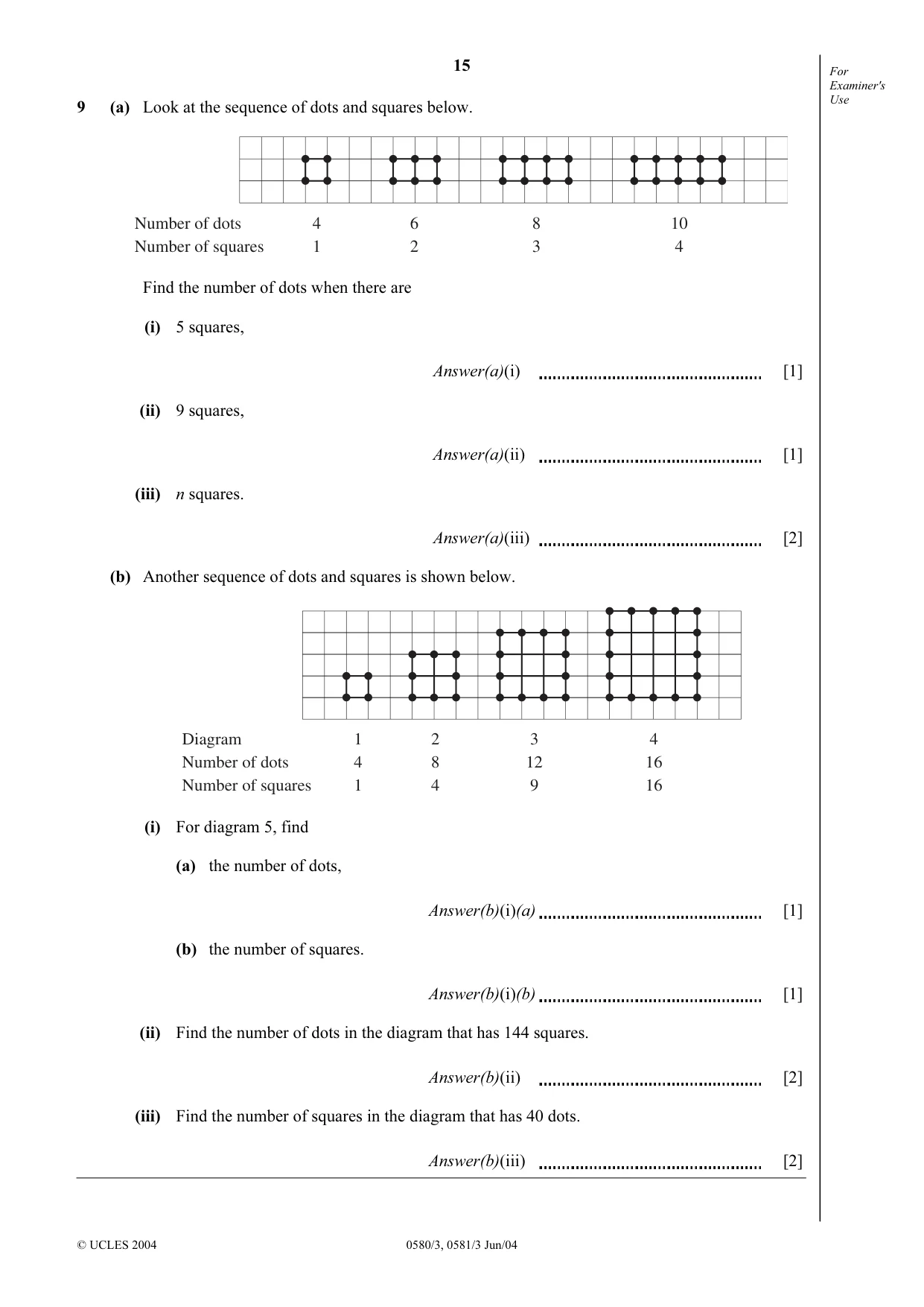 Cambridge IGCSE Mathematics 0580 2004 May/June Paper 3 · Variant 1 question paper, page 15 of 16