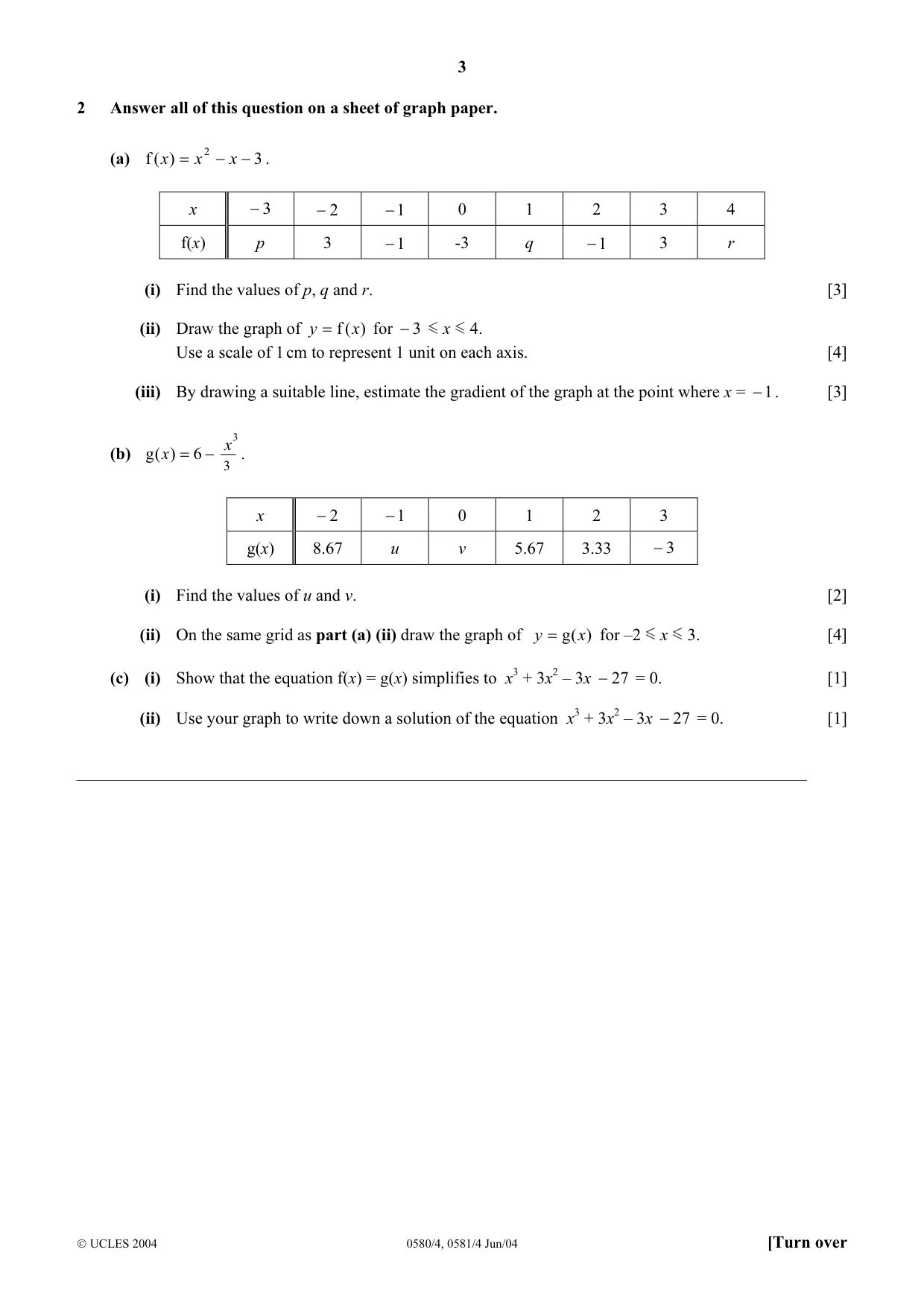 Cambridge IGCSE Mathematics 0580 2004 May/June Paper 4 · Variant 1 question paper, page 3 of 12