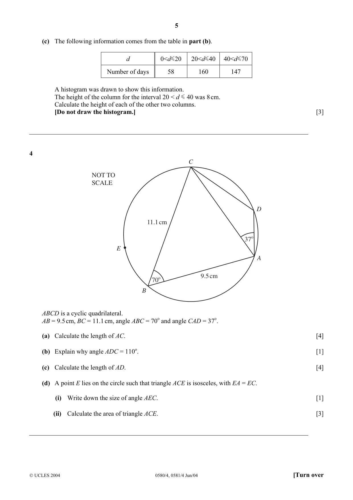 Cambridge IGCSE Mathematics 0580 2004 May/June Paper 4 · Variant 1 question paper, page 5 of 12