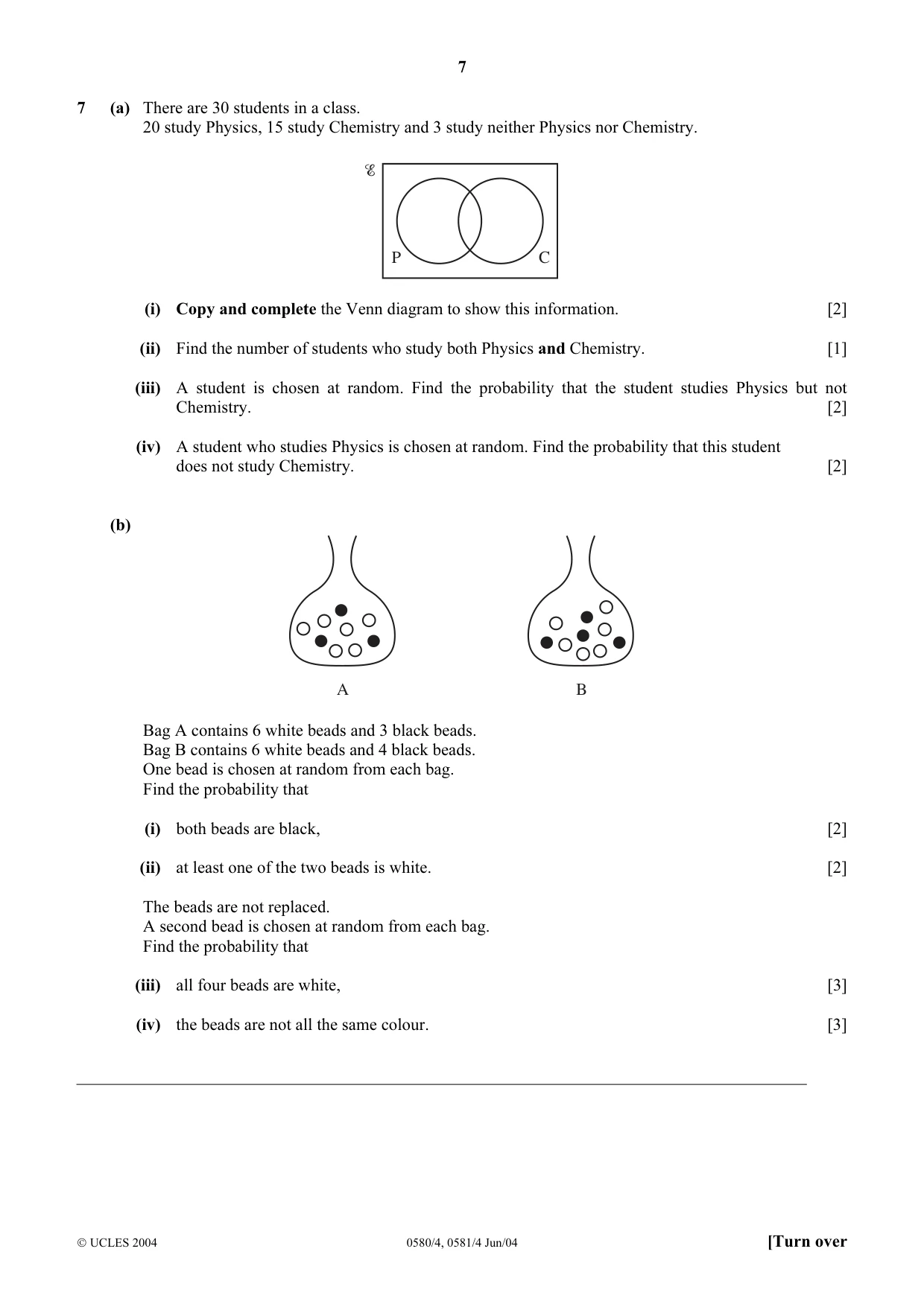 Cambridge IGCSE Mathematics 0580 2004 May/June Paper 4 · Variant 1 question paper, page 7 of 12