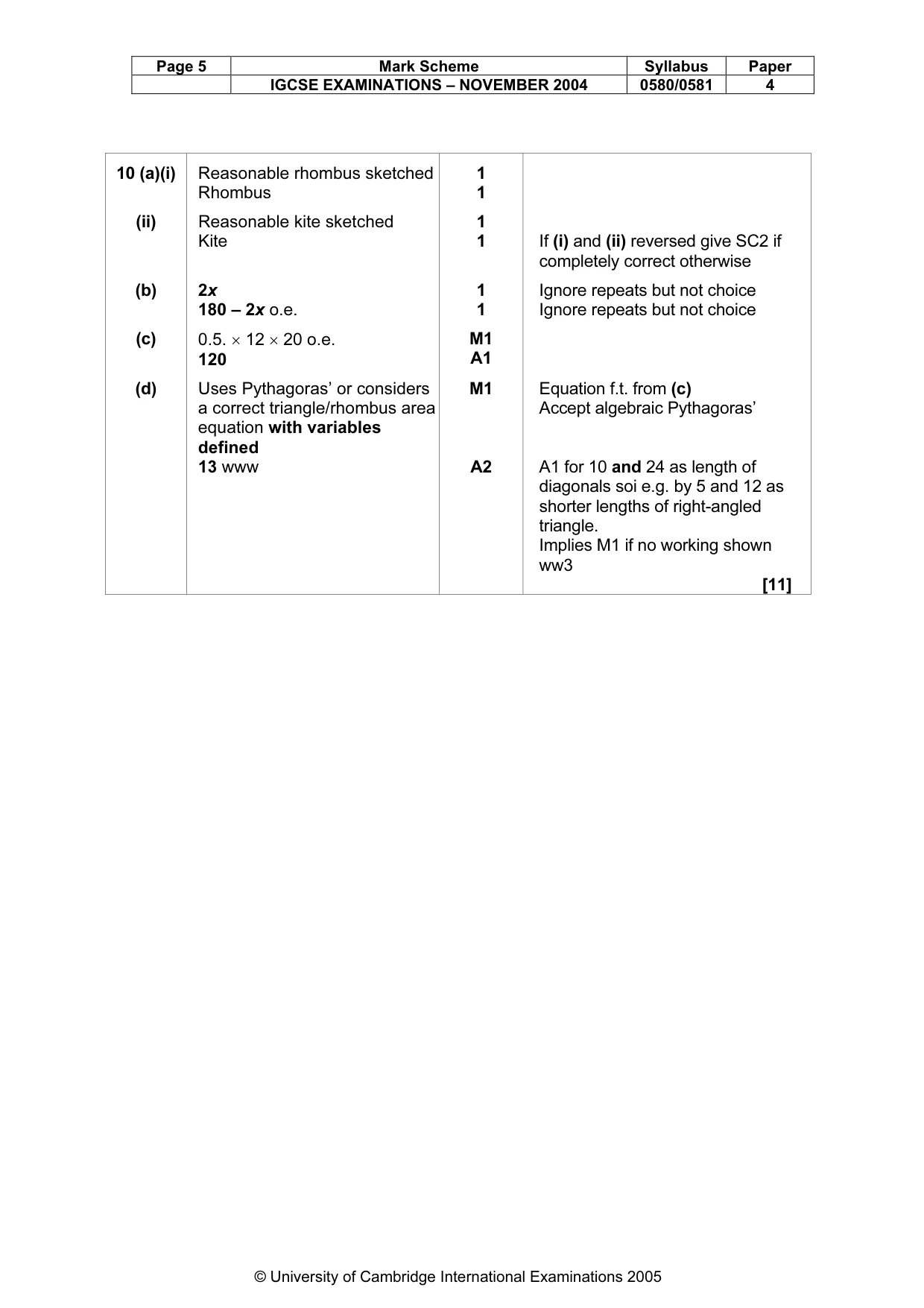 Mark scheme, page 9 of 9