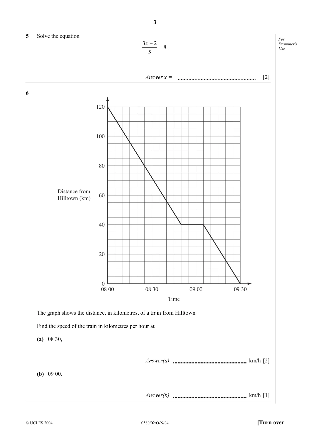 Cambridge IGCSE Mathematics 0580 2004 Oct/Nov Paper 2 · Variant 1 question paper, page 3 of 12