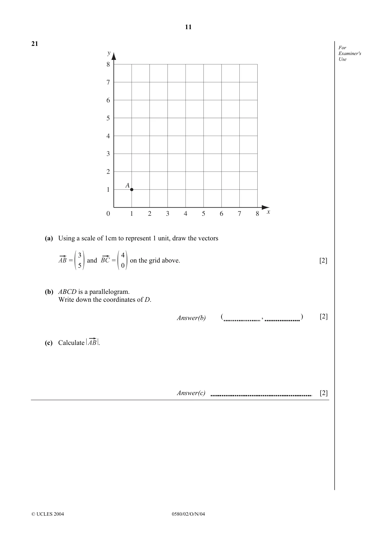Cambridge IGCSE Mathematics 0580 2004 Oct/Nov Paper 2 · Variant 1 question paper, page 11 of 12