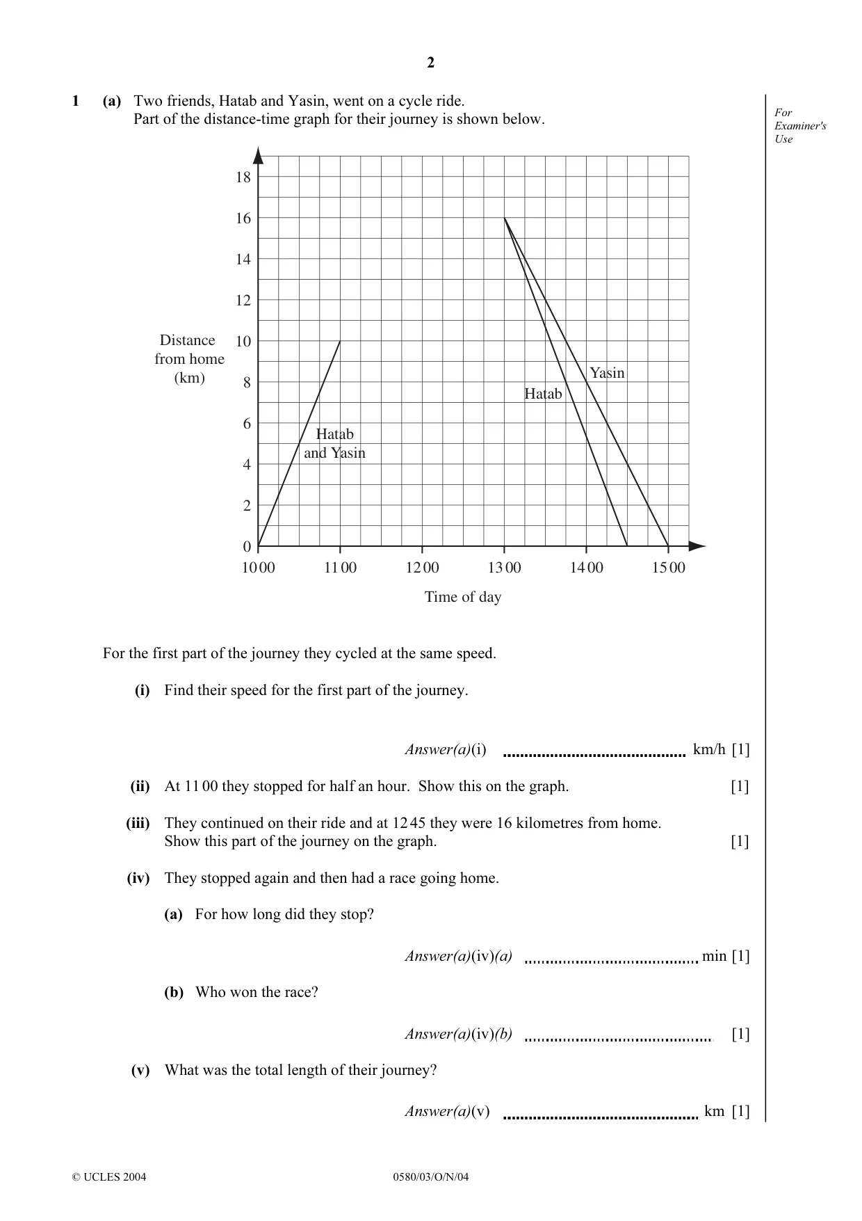 Cambridge IGCSE Mathematics 0580 2004 Oct/Nov Paper 3 · Variant 1 question paper, page 2 of 16