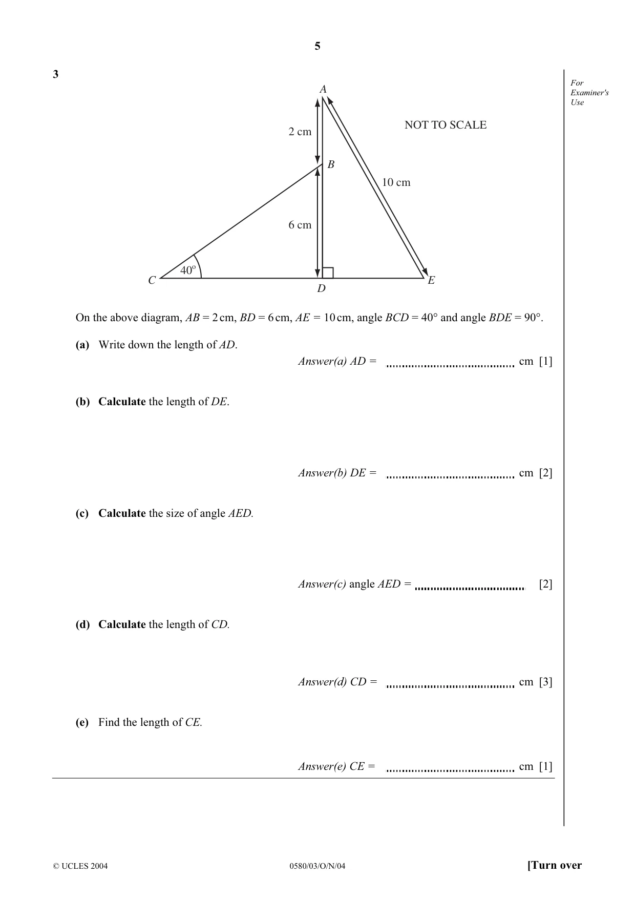 Cambridge IGCSE Mathematics 0580 2004 Oct/Nov Paper 3 · Variant 1 question paper, page 5 of 16