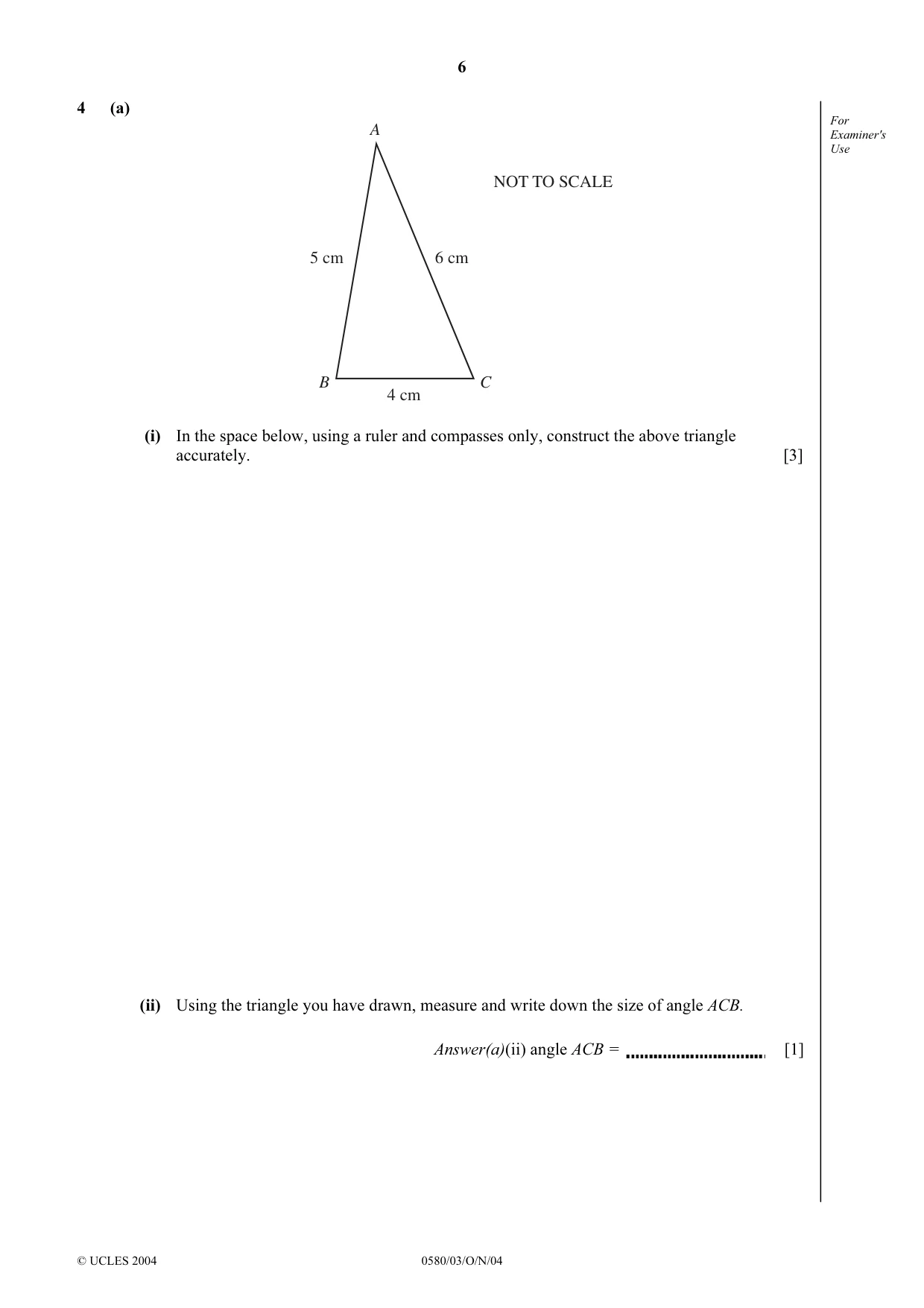 Cambridge IGCSE Mathematics 0580 2004 Oct/Nov Paper 3 · Variant 1 question paper, page 6 of 16