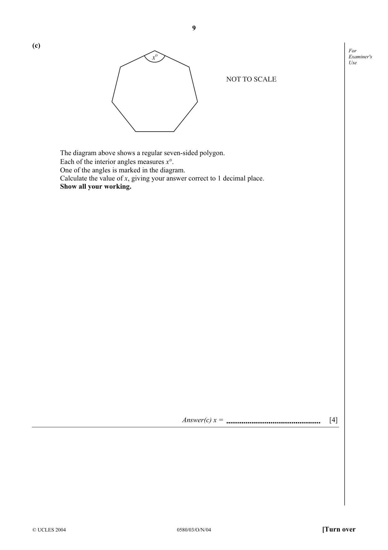 Cambridge IGCSE Mathematics 0580 2004 Oct/Nov Paper 3 · Variant 1 question paper, page 9 of 16
