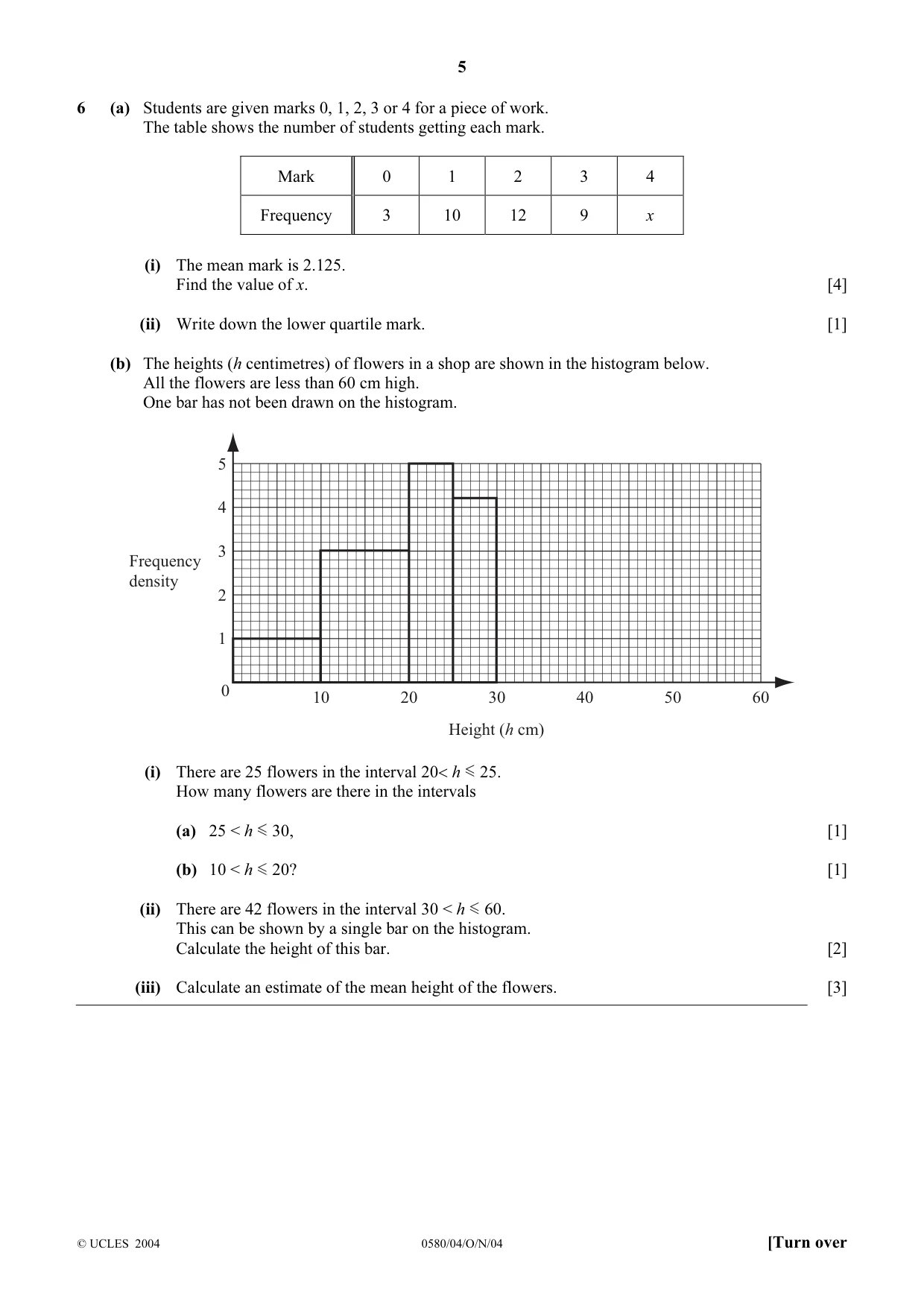 Cambridge IGCSE Mathematics 0580 2004 Oct/Nov Paper 4 · Variant 1 question paper, page 5 of 8