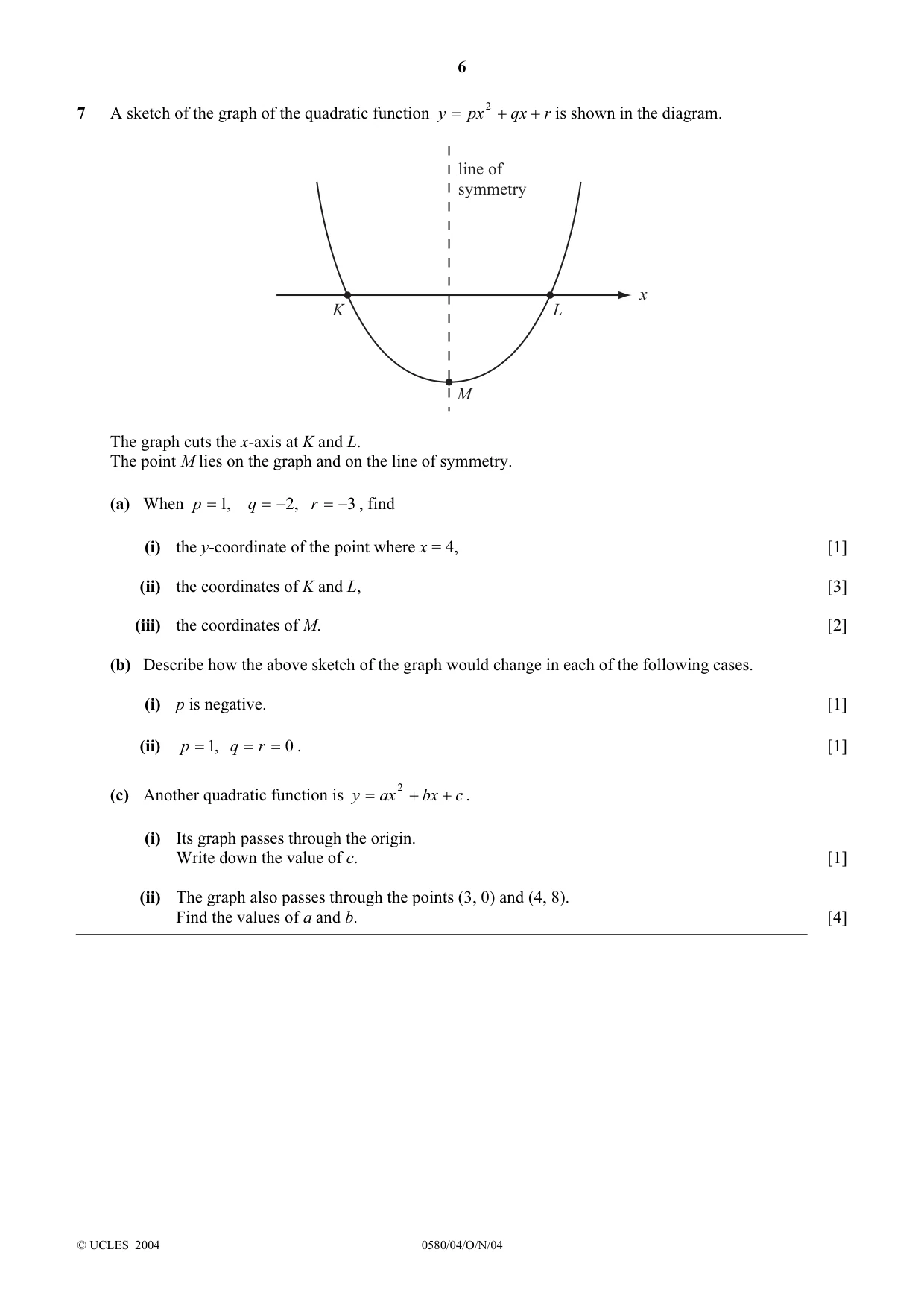 Cambridge IGCSE Mathematics 0580 2004 Oct/Nov Paper 4 · Variant 1 question paper, page 6 of 8