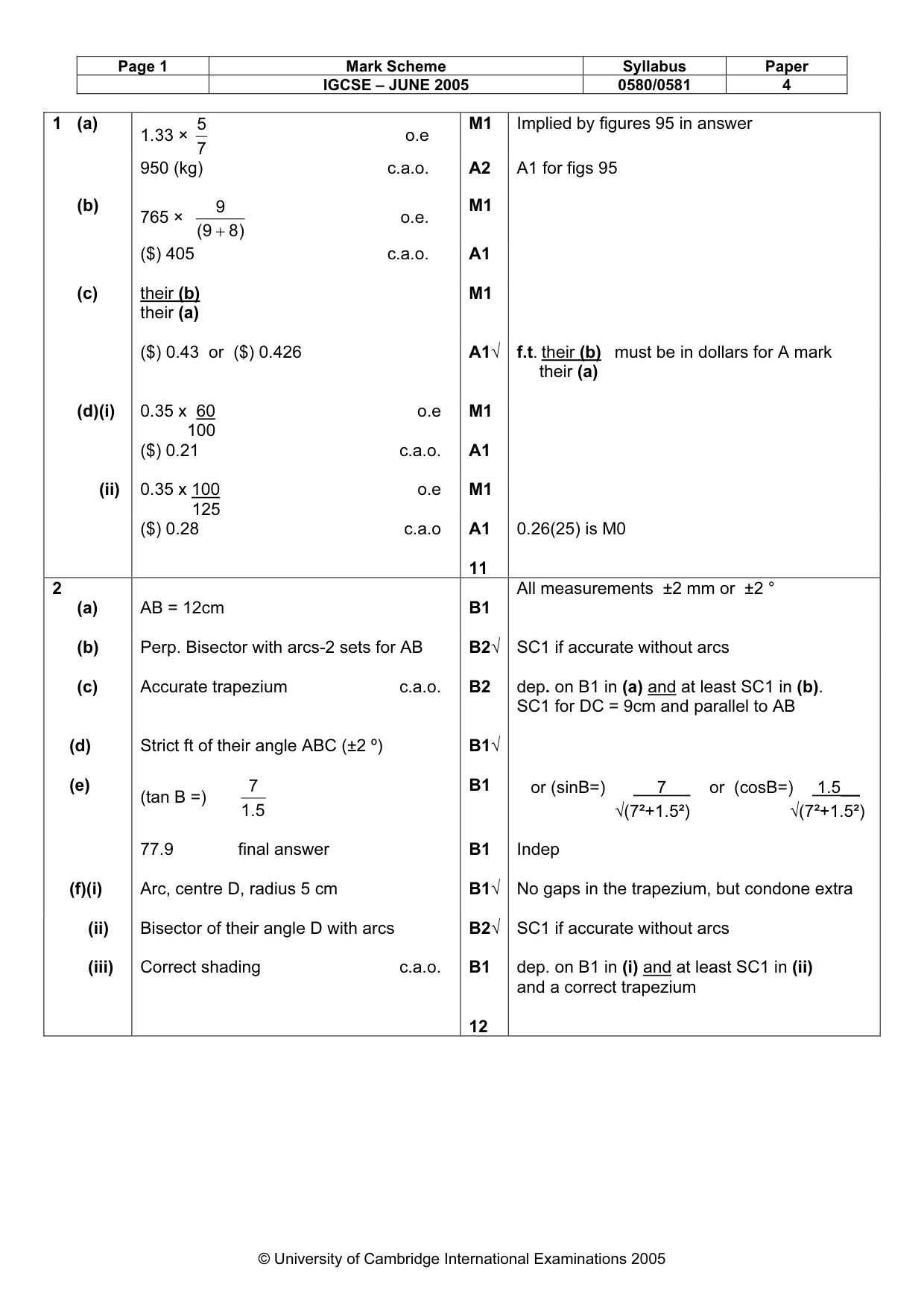 Mark scheme, page 5 of 10