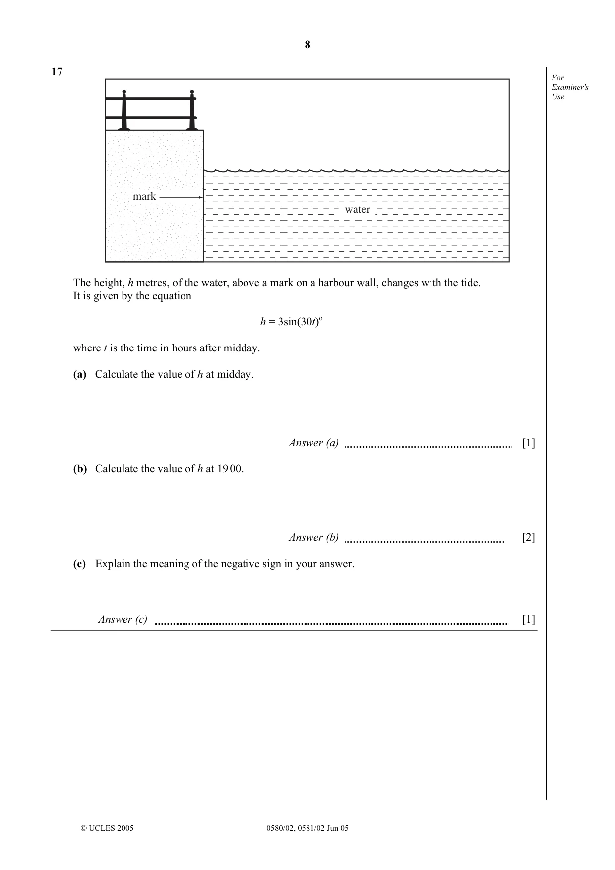 Cambridge IGCSE Mathematics 0580 2005 May/June Paper 2 · Variant 1 question paper, page 8 of 12