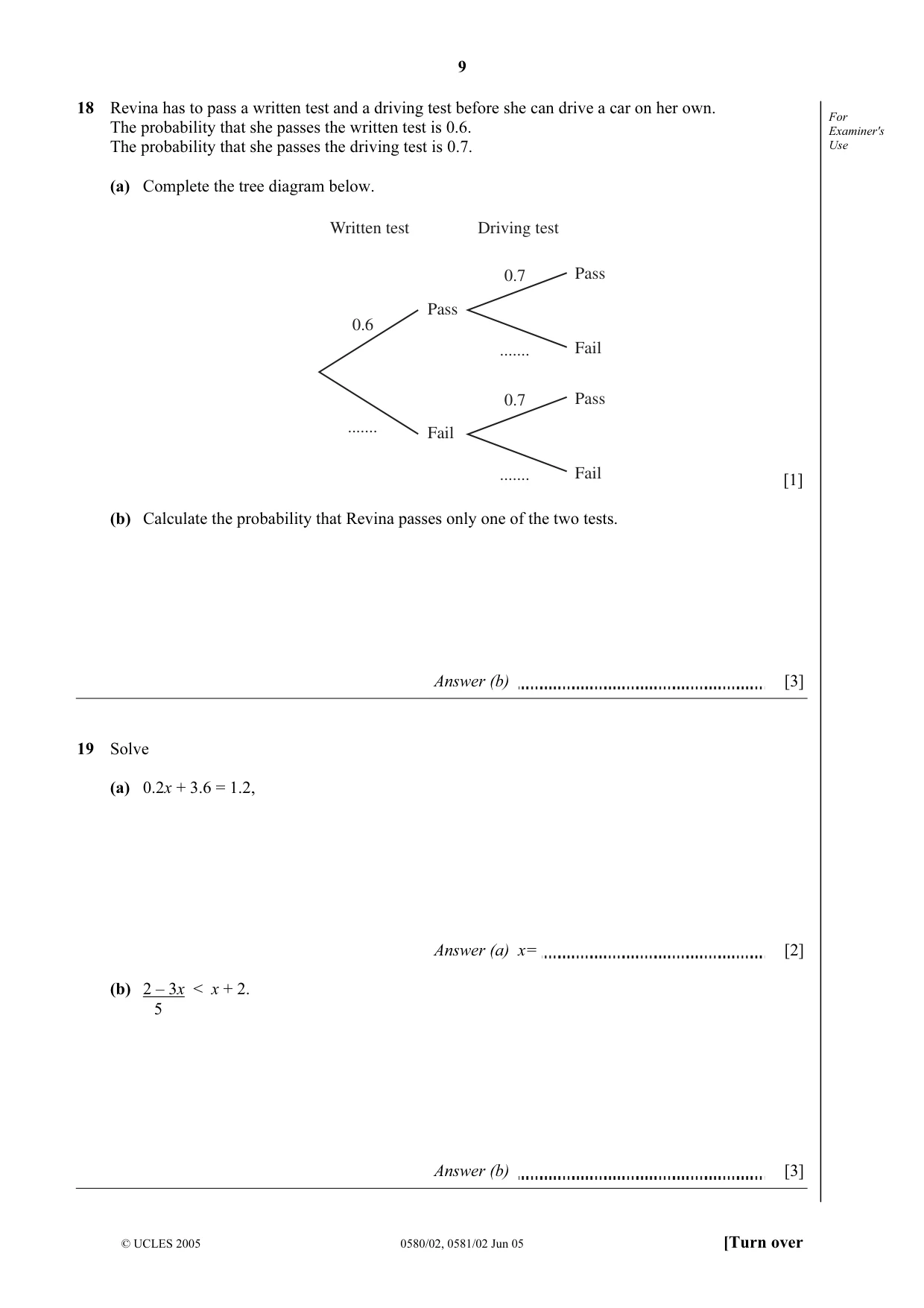 Cambridge IGCSE Mathematics 0580 2005 May/June Paper 2 · Variant 1 question paper, page 9 of 12