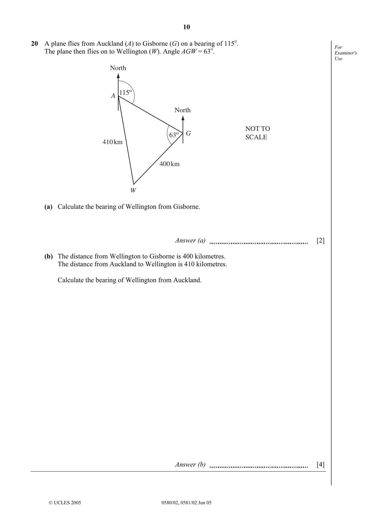 Cambridge IGCSE Mathematics 0580 2005 May/June Paper 2 · Variant 1 question paper, page 10 of 12
