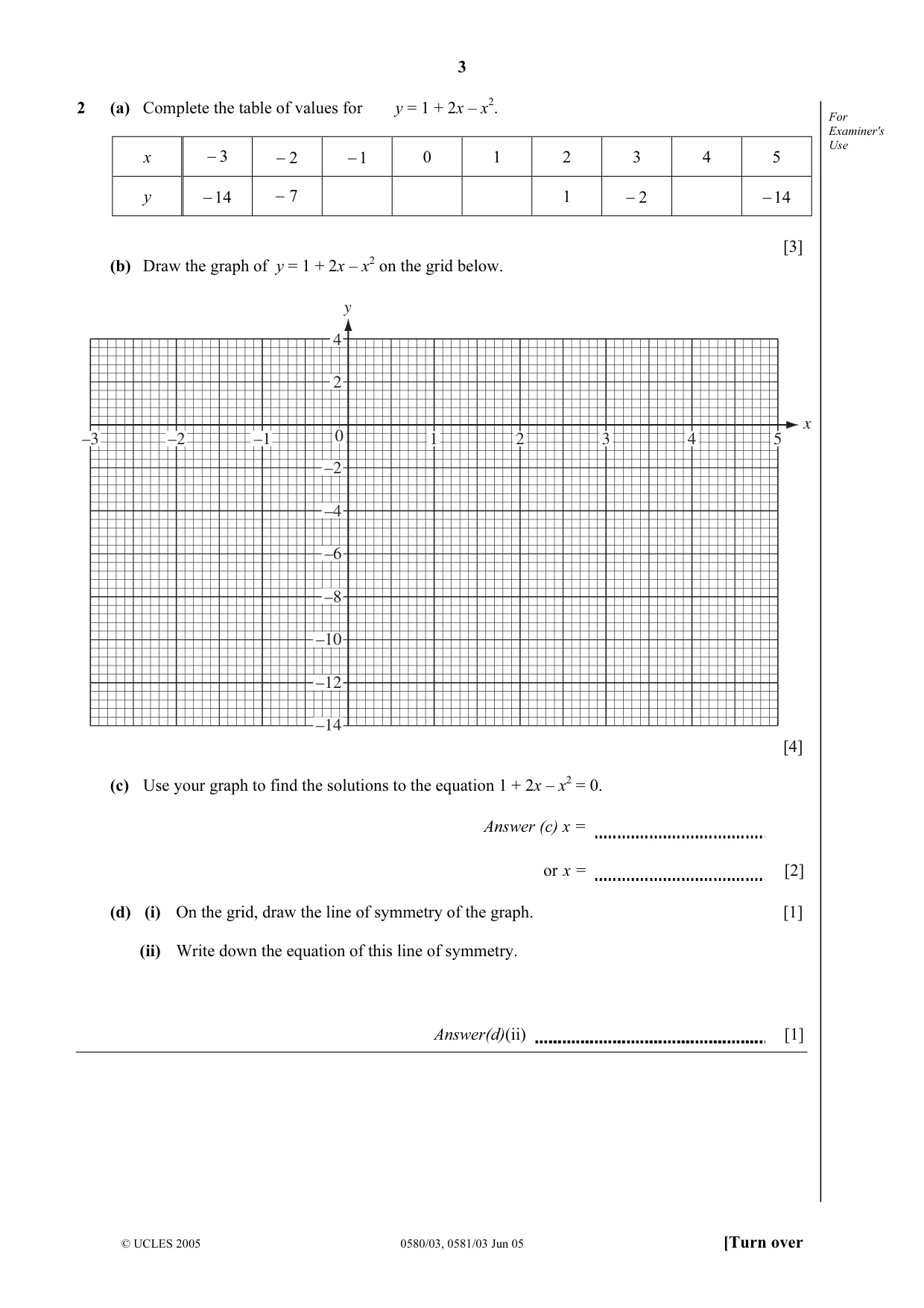Cambridge IGCSE Mathematics 0580 2005 May/June Paper 3 · Variant 1 question paper, page 3 of 16