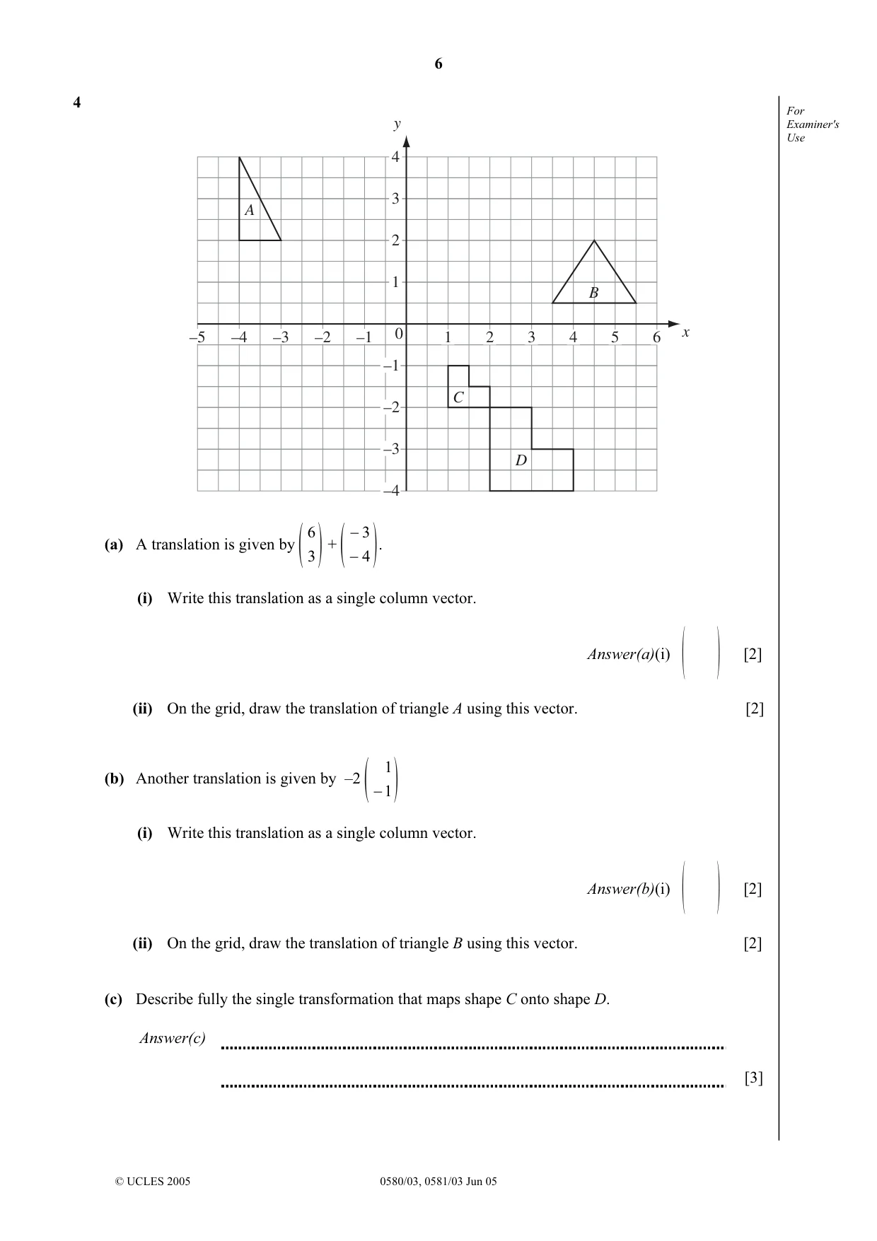 Cambridge IGCSE Mathematics 0580 2005 May/June Paper 3 · Variant 1 question paper, page 6 of 16