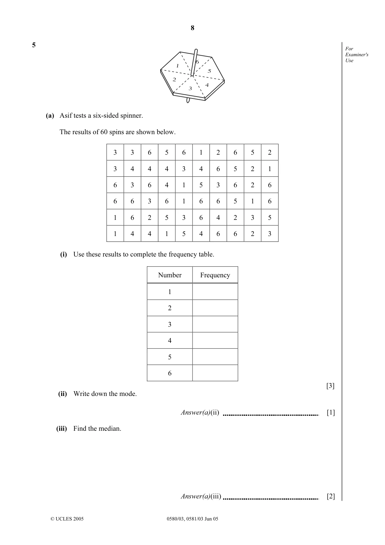 Cambridge IGCSE Mathematics 0580 2005 May/June Paper 3 · Variant 1 question paper, page 8 of 16