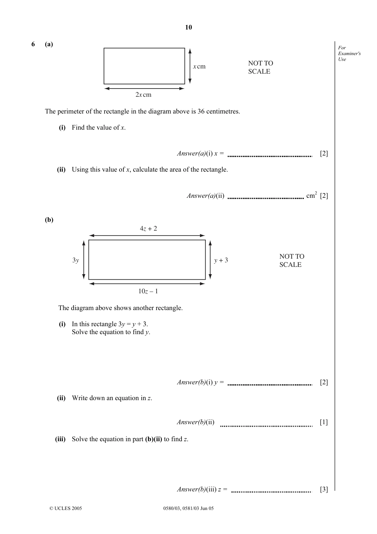 Cambridge IGCSE Mathematics 0580 2005 May/June Paper 3 · Variant 1 question paper, page 10 of 16