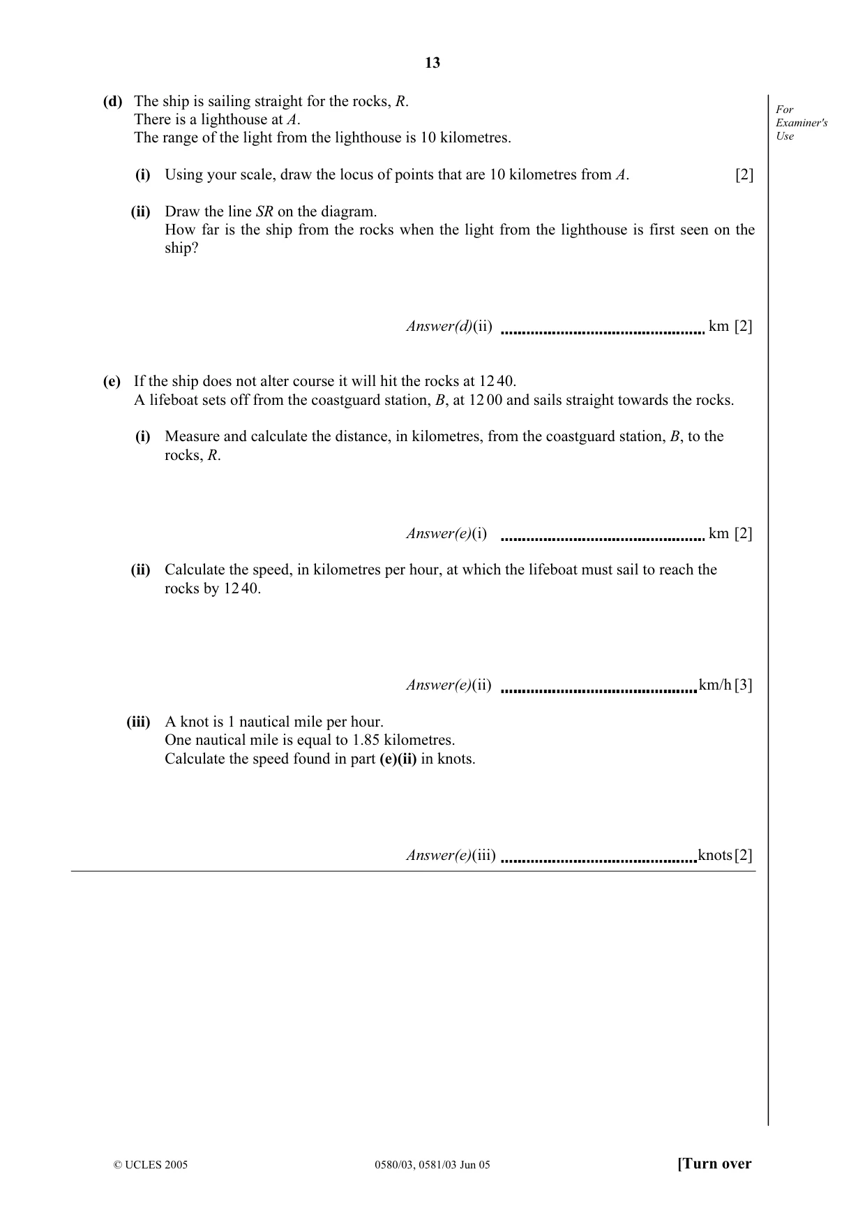 Cambridge IGCSE Mathematics 0580 2005 May/June Paper 3 · Variant 1 question paper, page 13 of 16