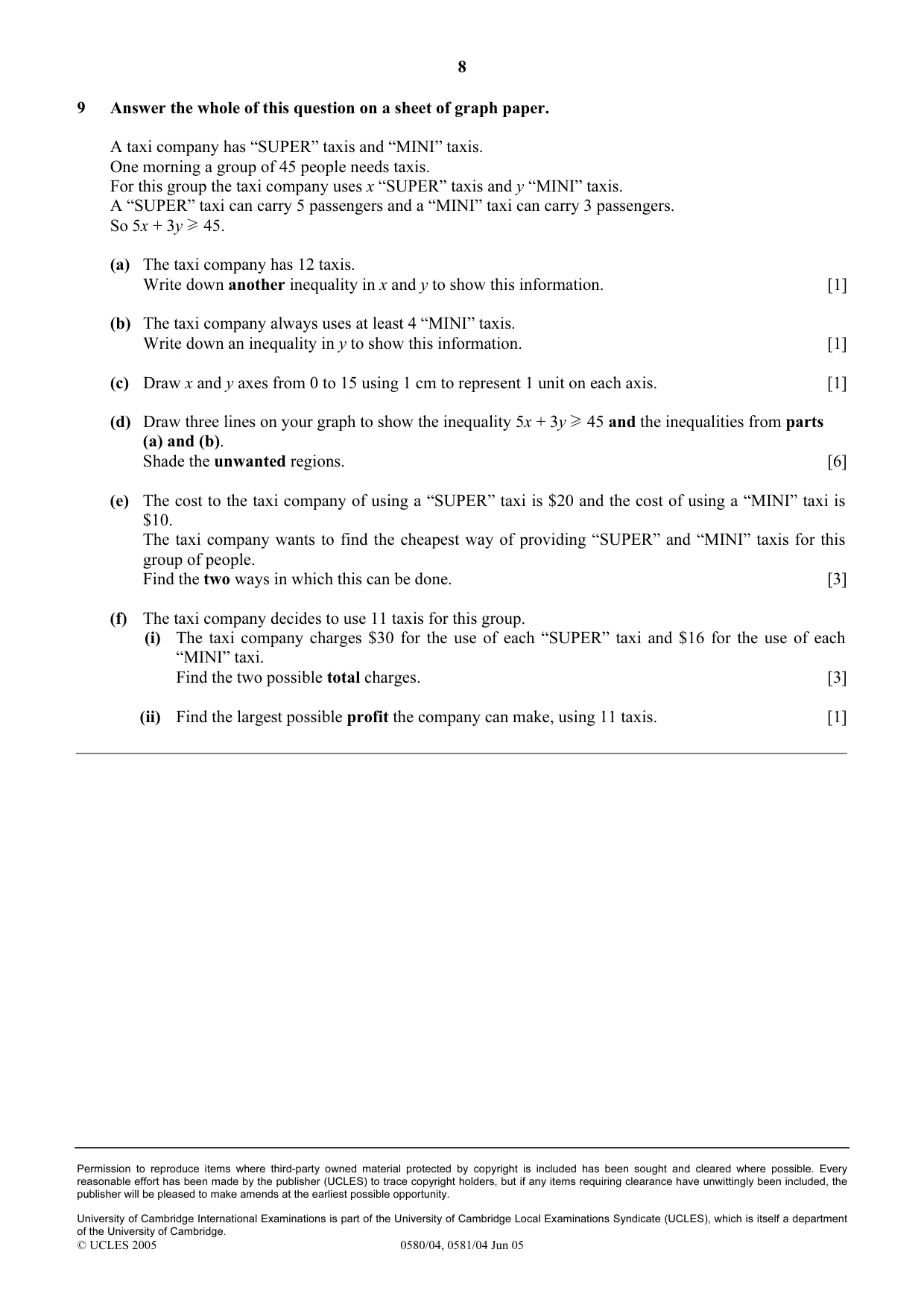 Cambridge IGCSE Mathematics 0580 2005 May/June Paper 4 · Variant 1 question paper, page 8 of 8