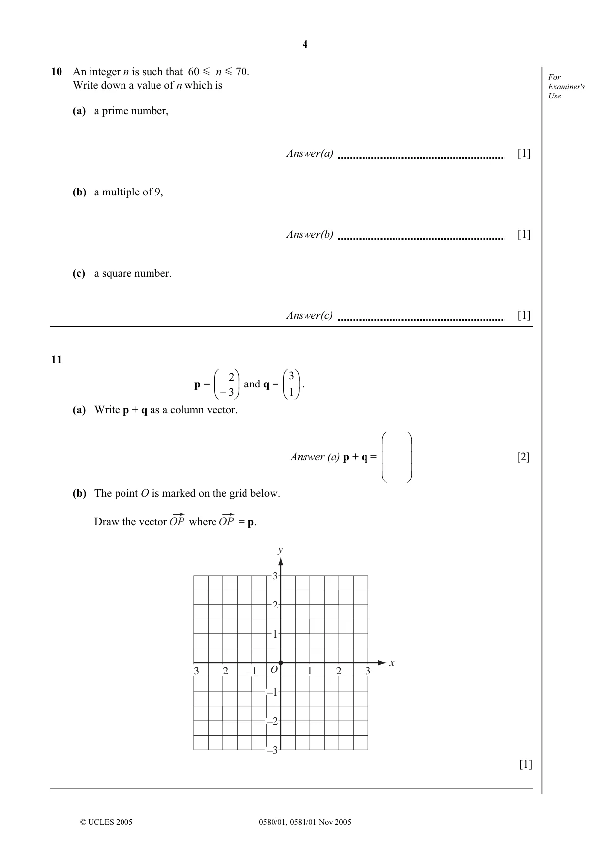 Cambridge IGCSE Mathematics 0580 2005 Oct/Nov Paper 1 · Variant 1 question paper, page 4 of 12