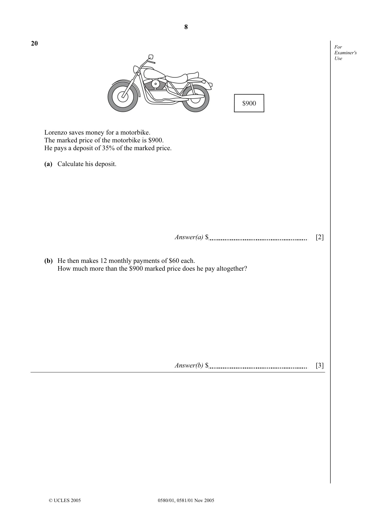 Cambridge IGCSE Mathematics 0580 2005 Oct/Nov Paper 1 · Variant 1 question paper, page 8 of 12