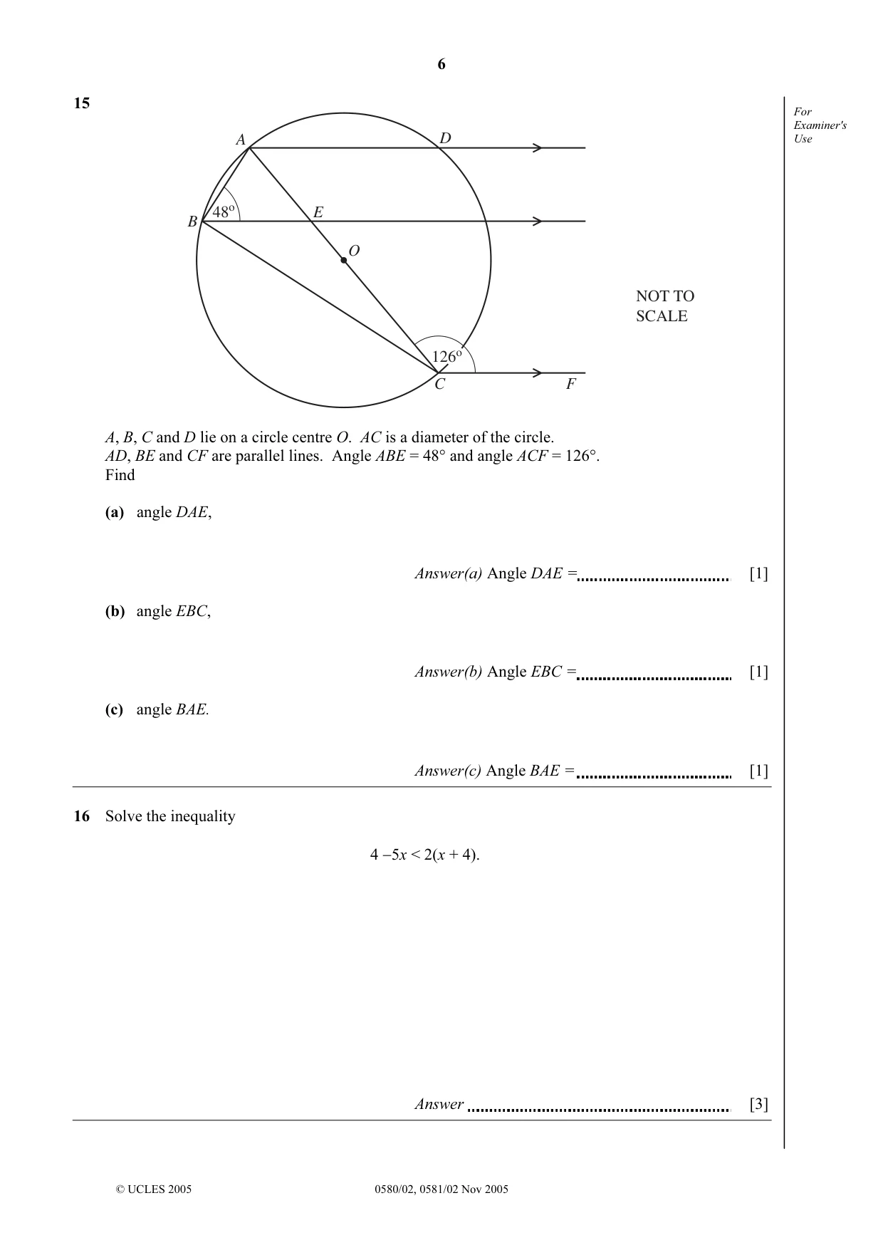 Cambridge IGCSE Mathematics 0580 2005 Oct/Nov Paper 2 · Variant 1 question paper, page 6 of 12
