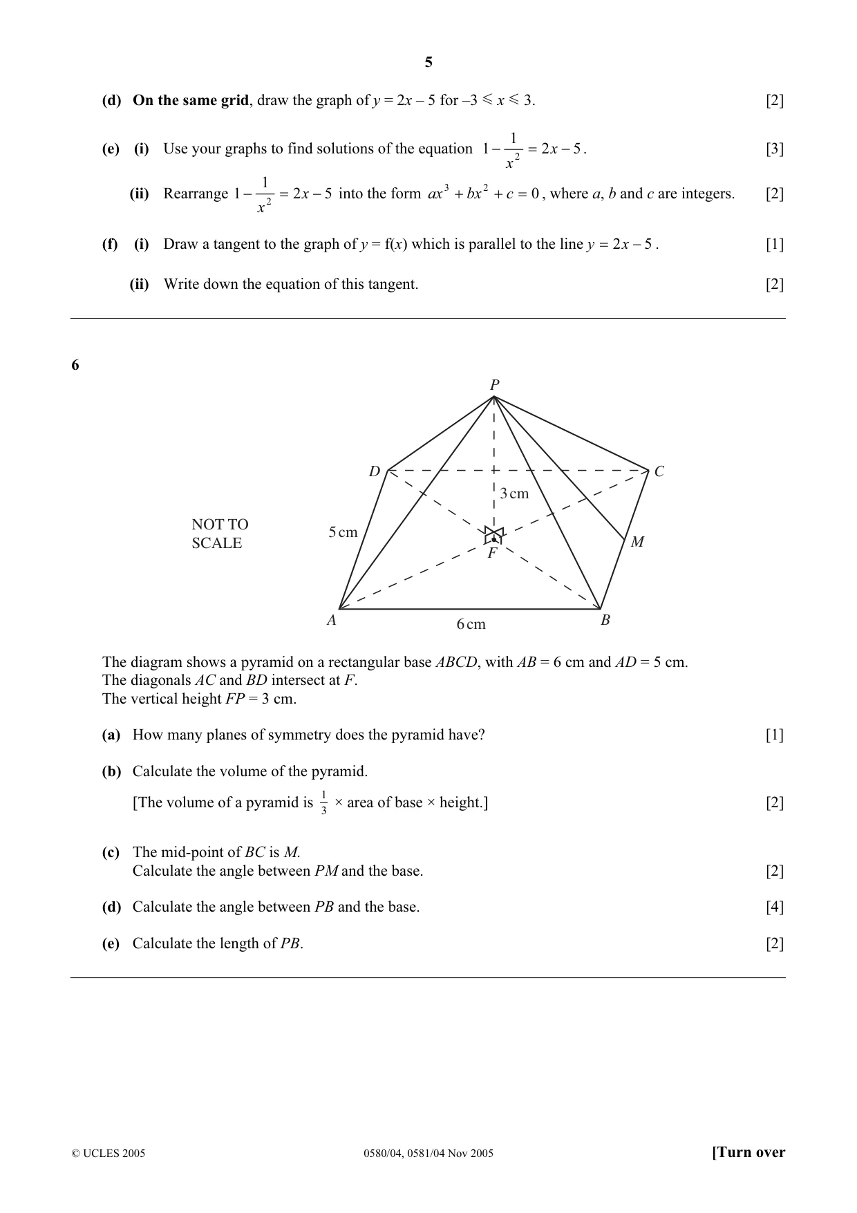 Cambridge IGCSE Mathematics 0580 2005 Oct/Nov Paper 4 · Variant 1 question paper, page 5 of 8
