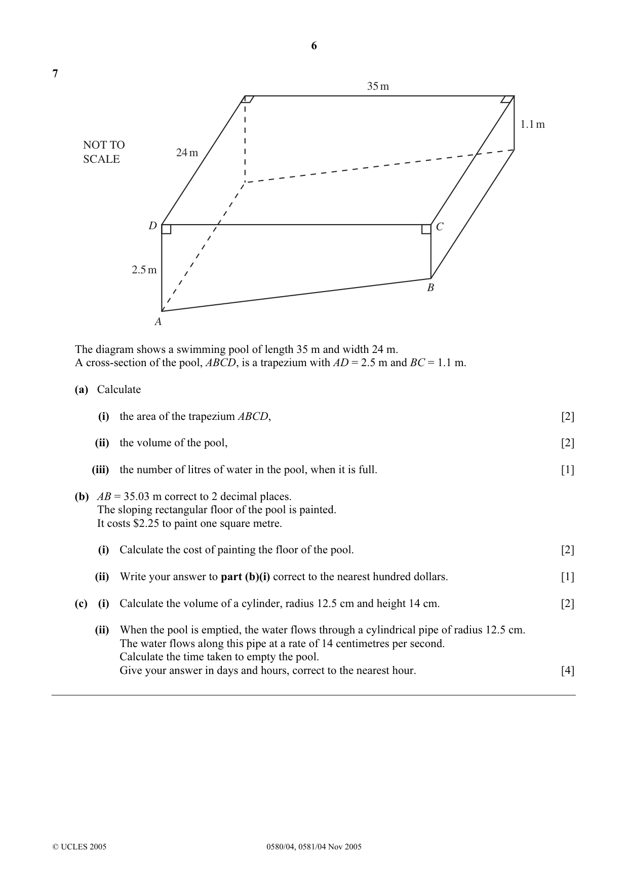 Cambridge IGCSE Mathematics 0580 2005 Oct/Nov Paper 4 · Variant 1 question paper, page 6 of 8