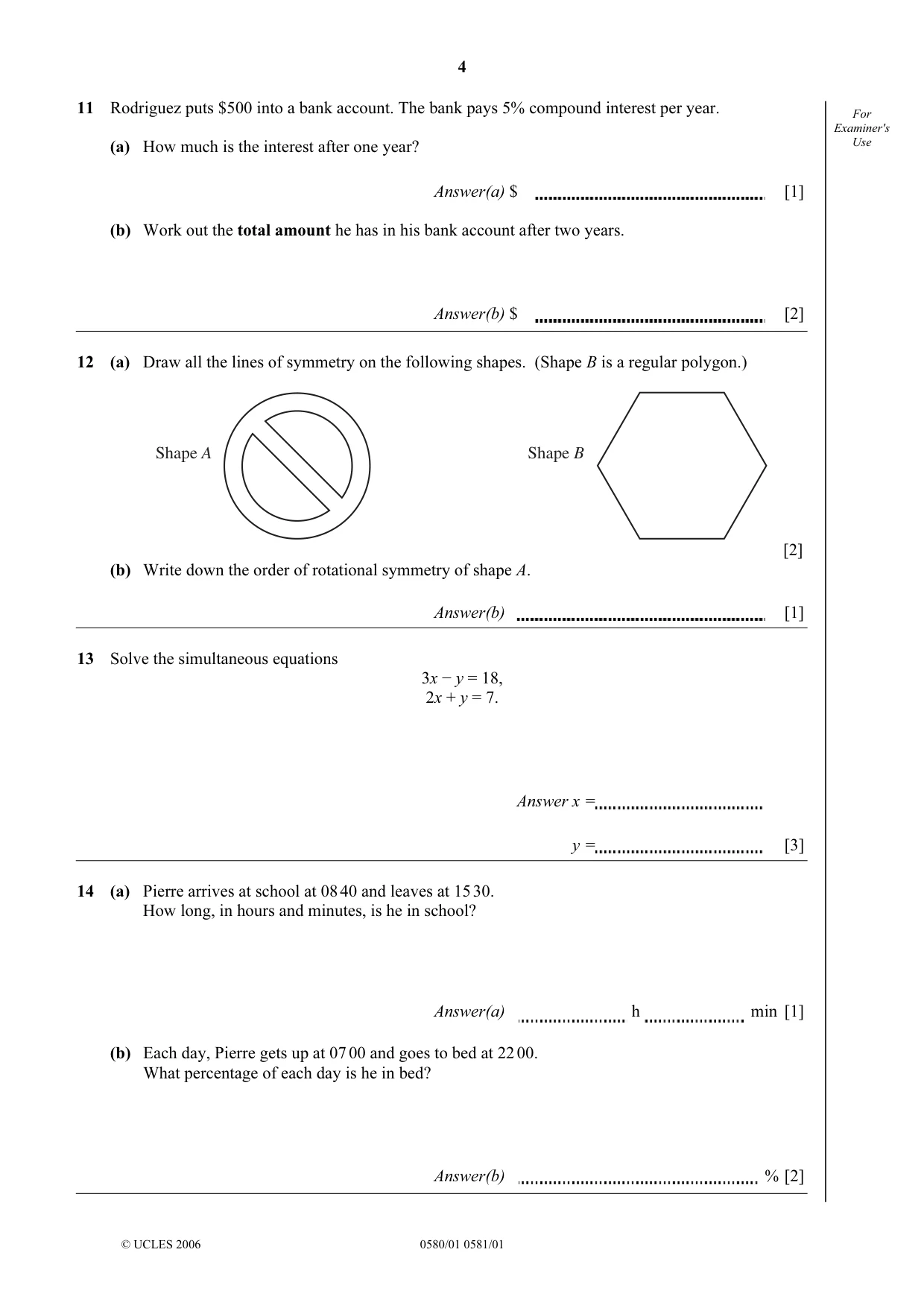 Cambridge IGCSE Mathematics 0580 2006 May/June Paper 1 · Variant 1 question paper, page 4 of 8