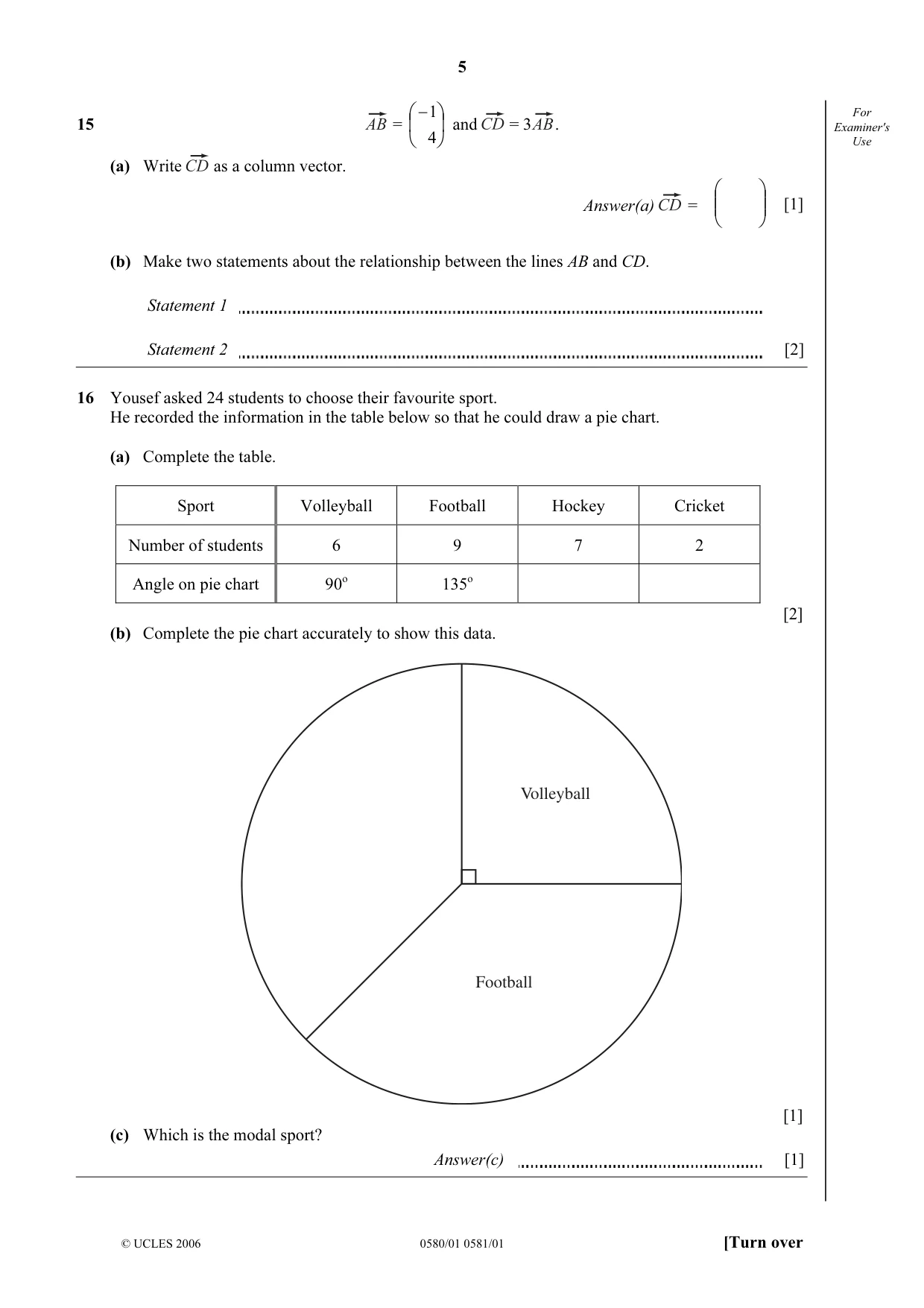 Cambridge IGCSE Mathematics 0580 2006 May/June Paper 1 · Variant 1 question paper, page 5 of 8