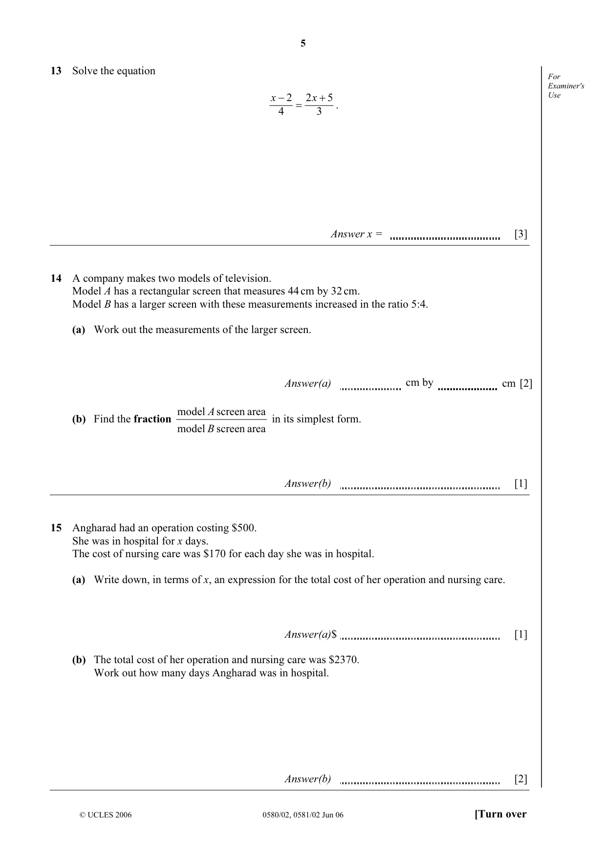 Cambridge IGCSE Mathematics 0580 2006 May/June Paper 2 · Variant 1 question paper, page 5 of 12