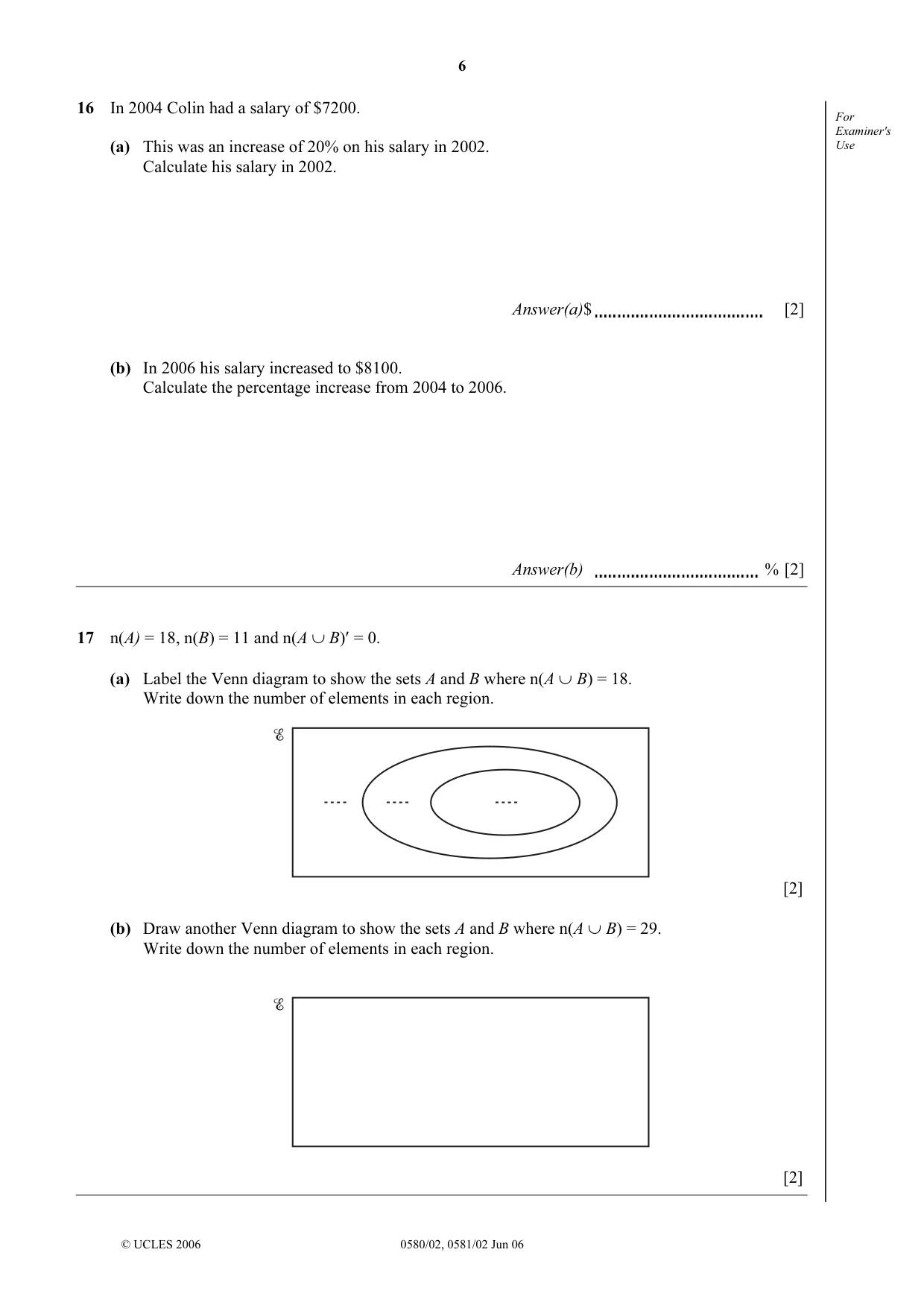 Cambridge IGCSE Mathematics 0580 2006 May/June Paper 2 · Variant 1 question paper, page 6 of 12