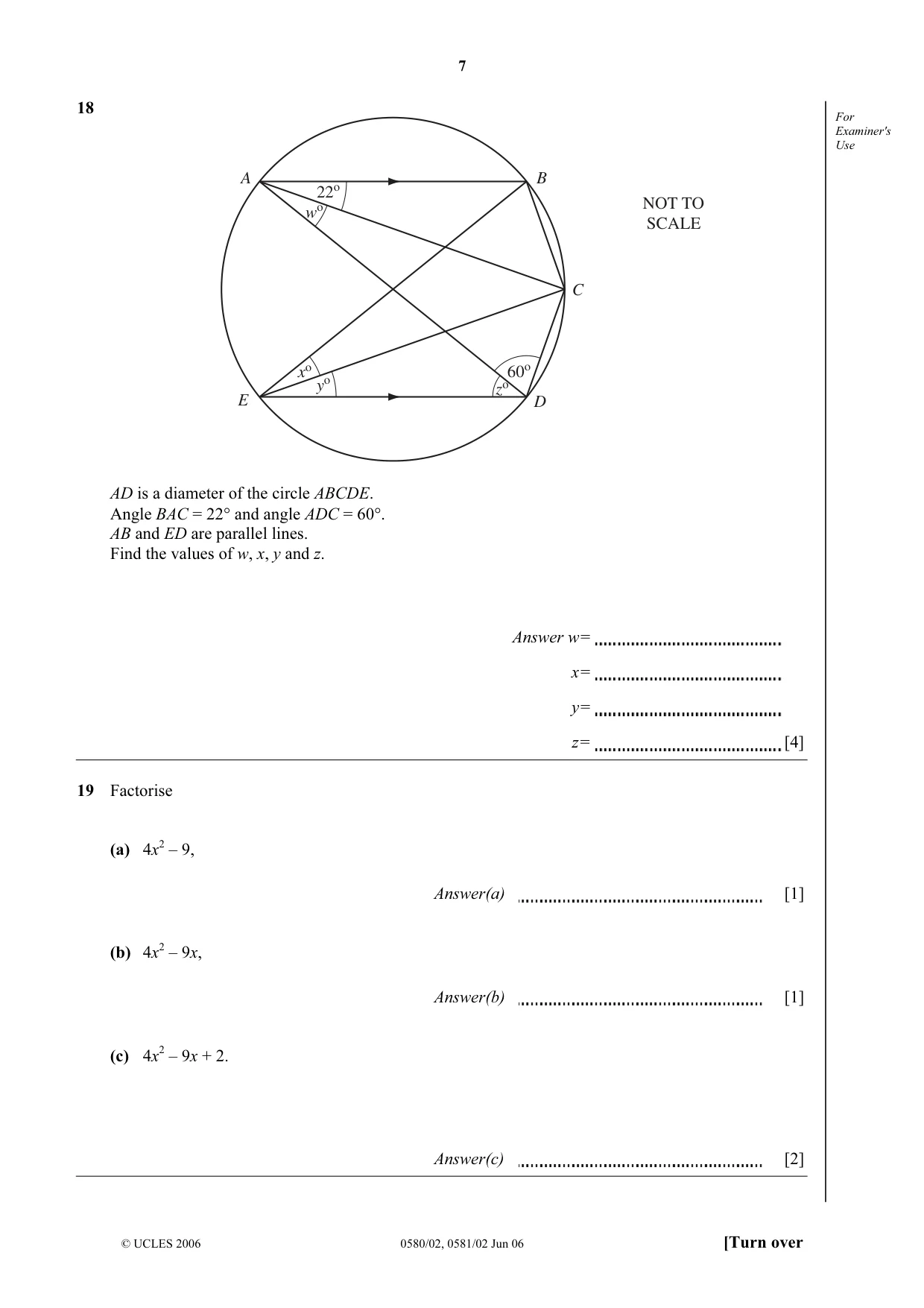 Cambridge IGCSE Mathematics 0580 2006 May/June Paper 2 · Variant 1 question paper, page 7 of 12