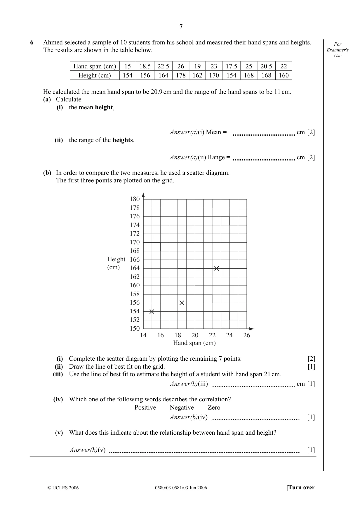 Cambridge IGCSE Mathematics 0580 2006 May/June Paper 3 · Variant 1 question paper, page 7 of 12
