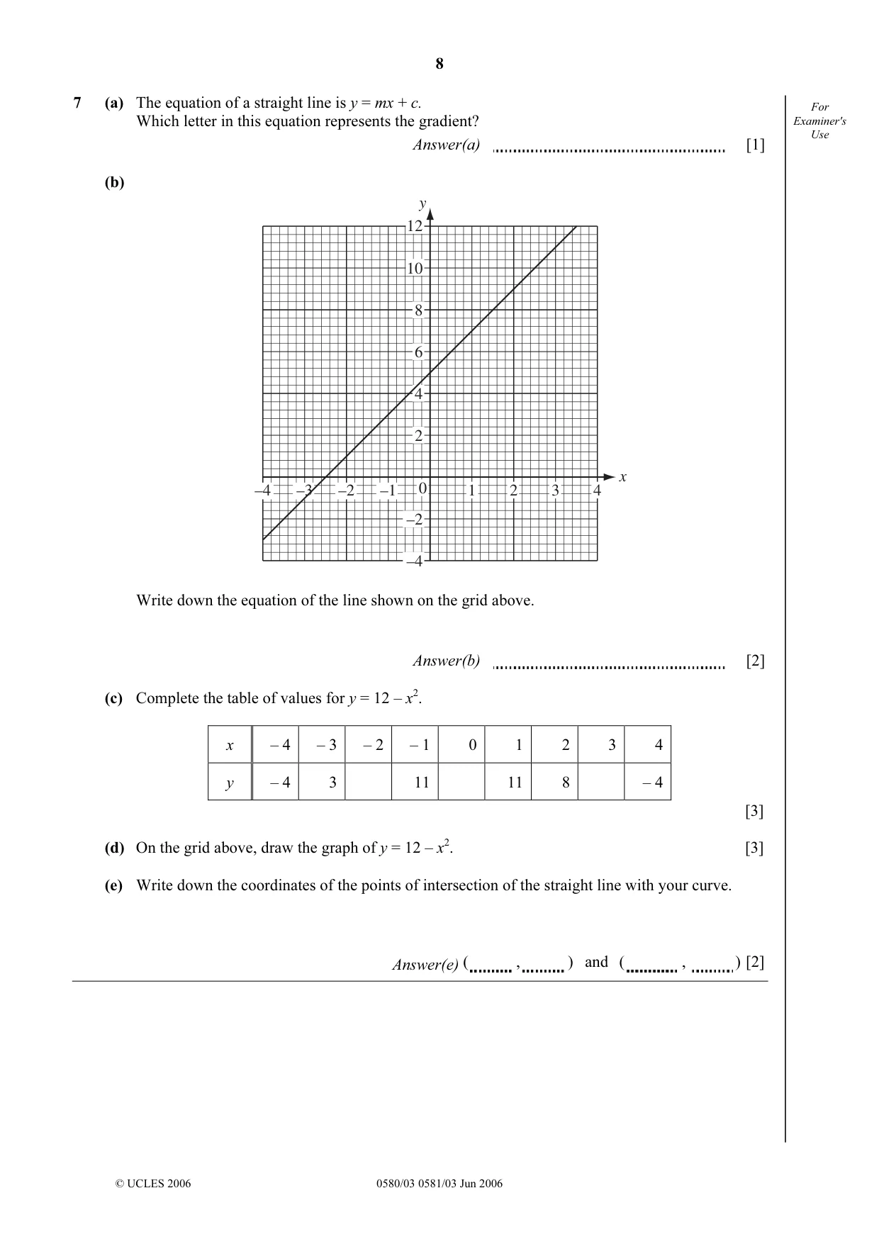 Cambridge IGCSE Mathematics 0580 2006 May/June Paper 3 · Variant 1 question paper, page 8 of 12