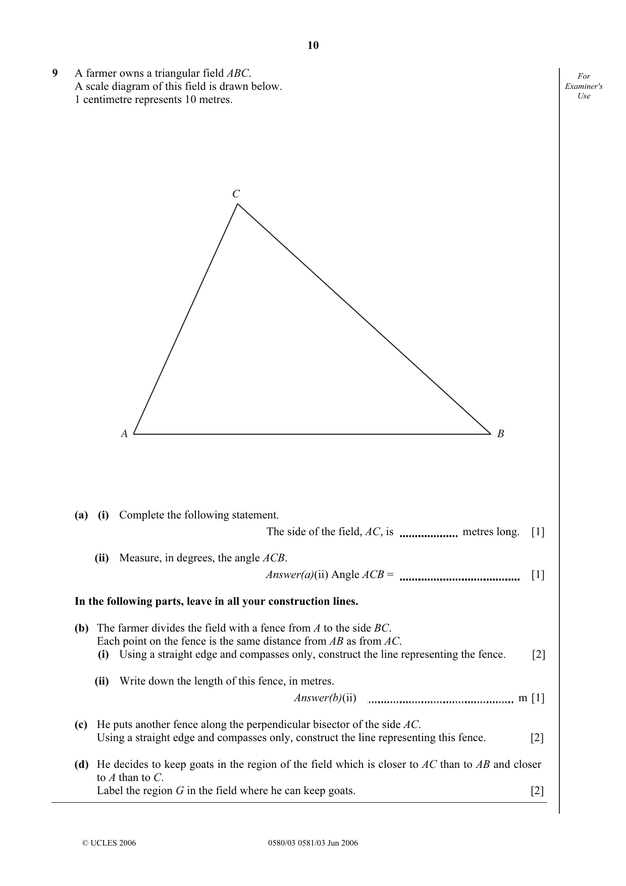 Cambridge IGCSE Mathematics 0580 2006 May/June Paper 3 · Variant 1 question paper, page 10 of 12
