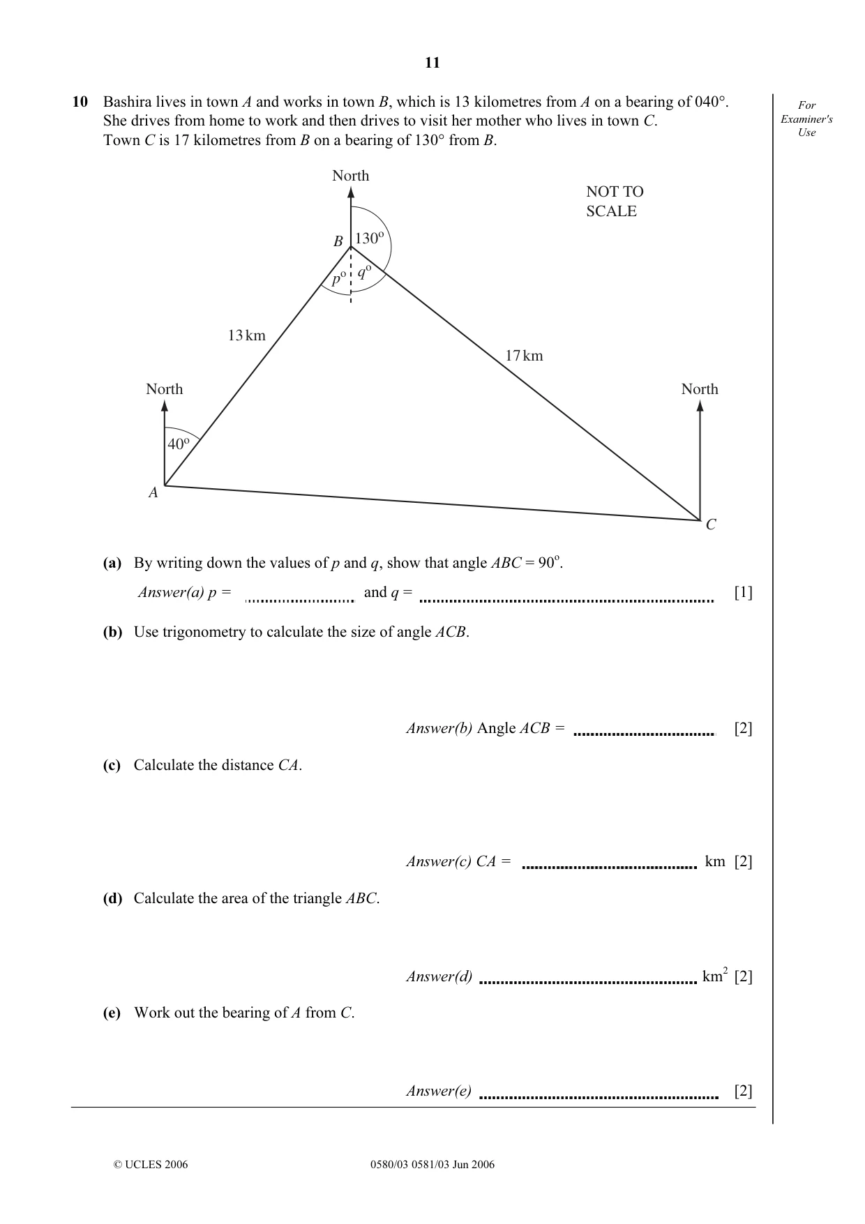 Cambridge IGCSE Mathematics 0580 2006 May/June Paper 3 · Variant 1 question paper, page 11 of 12