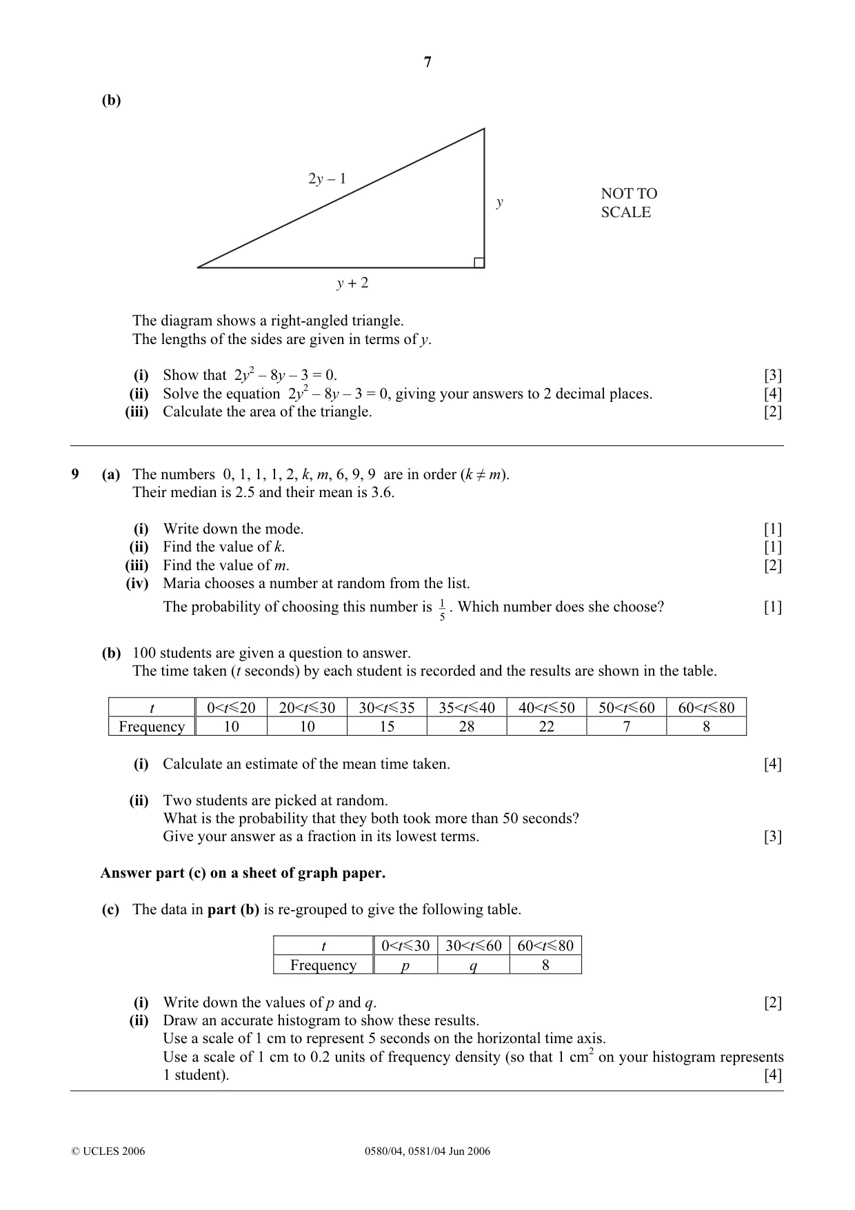 Cambridge IGCSE Mathematics 0580 2006 May/June Paper 4 · Variant 1 question paper, page 7 of 8