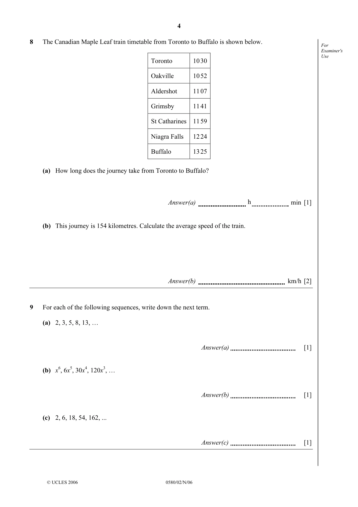 Cambridge IGCSE Mathematics 0580 2006 Oct/Nov Paper 2 · Variant 1 question paper, page 4 of 12