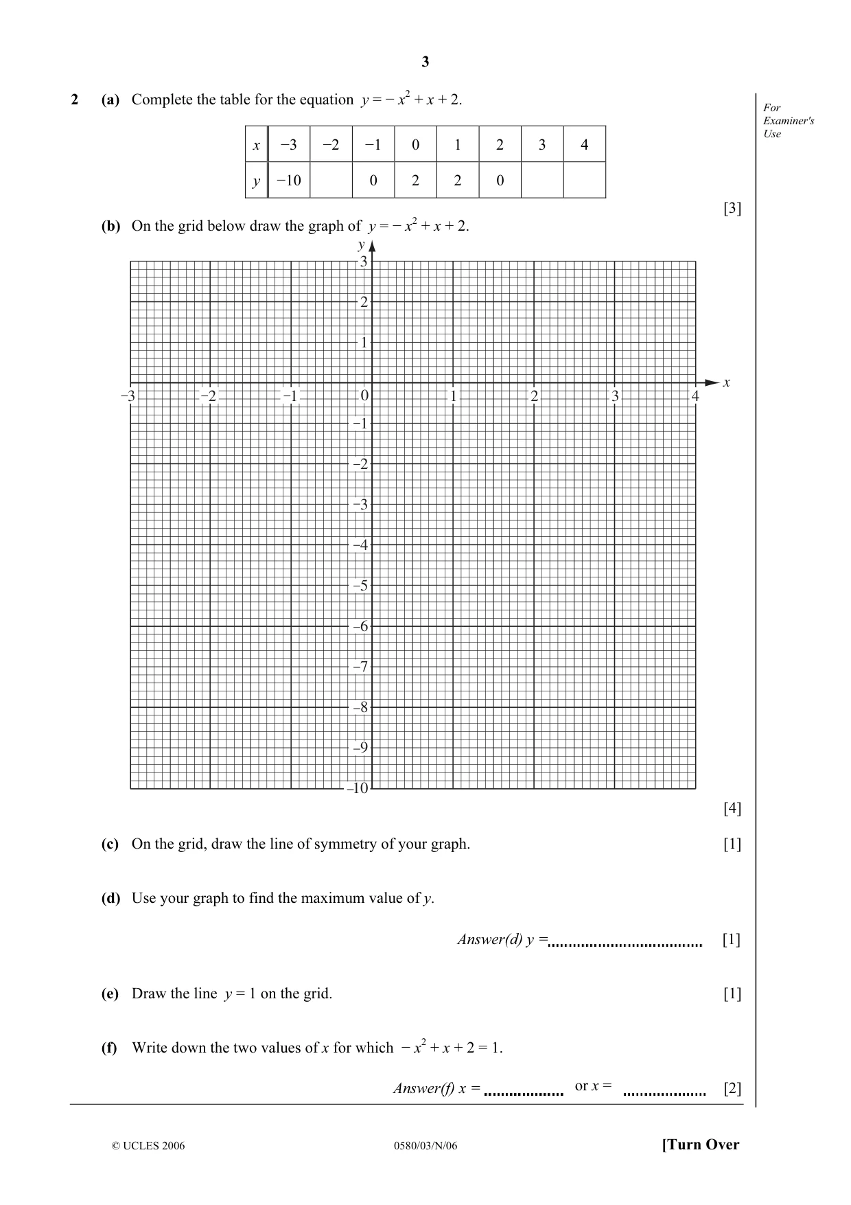 Cambridge IGCSE Mathematics 0580 2006 Oct/Nov Paper 3 · Variant 1 question paper, page 3 of 16