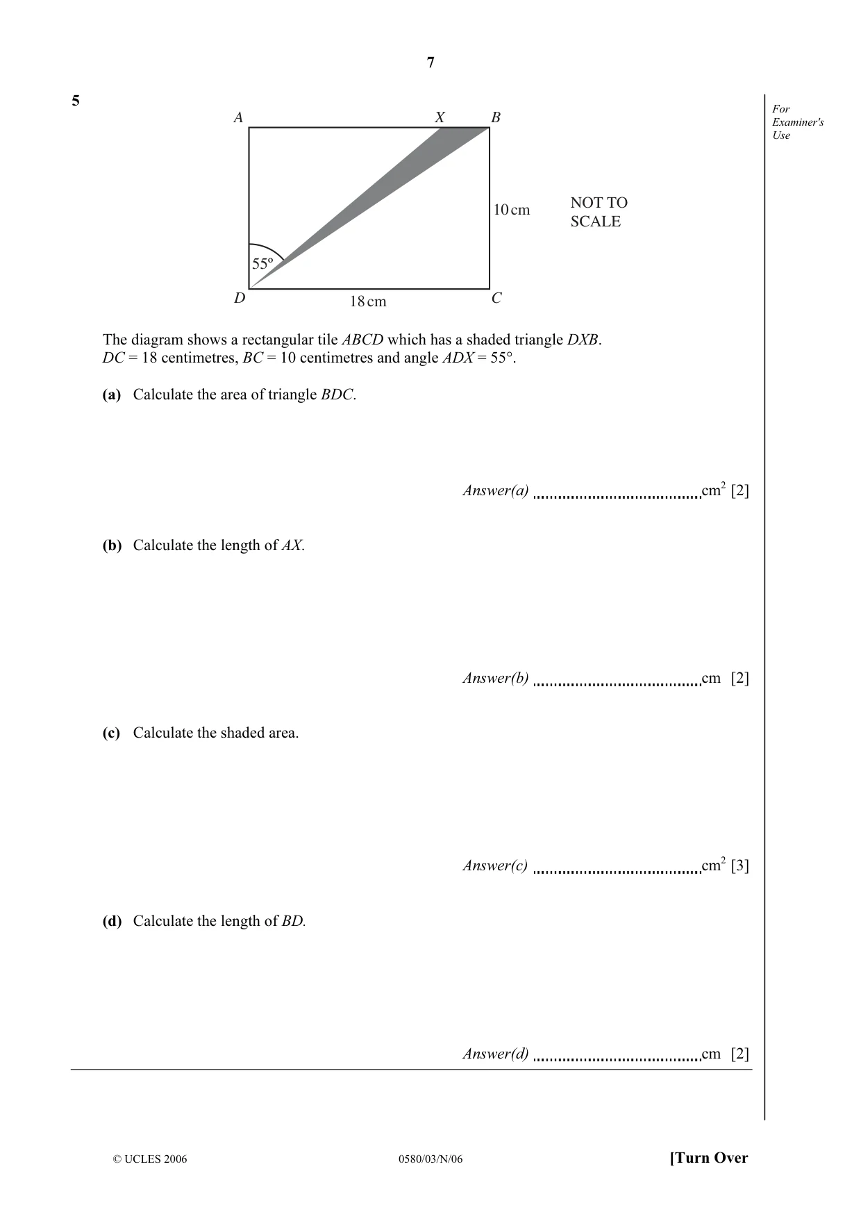 Cambridge IGCSE Mathematics 0580 2006 Oct/Nov Paper 3 · Variant 1 question paper, page 7 of 16