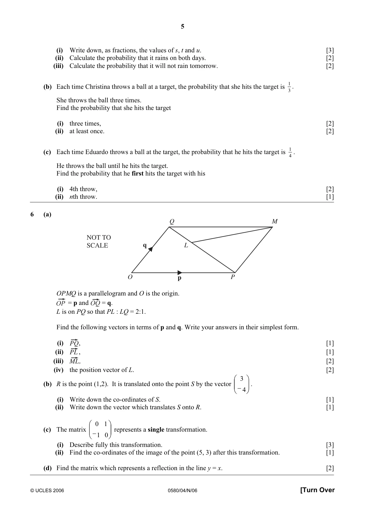 Cambridge IGCSE Mathematics 0580 2006 Oct/Nov Paper 4 · Variant 1 question paper, page 5 of 8