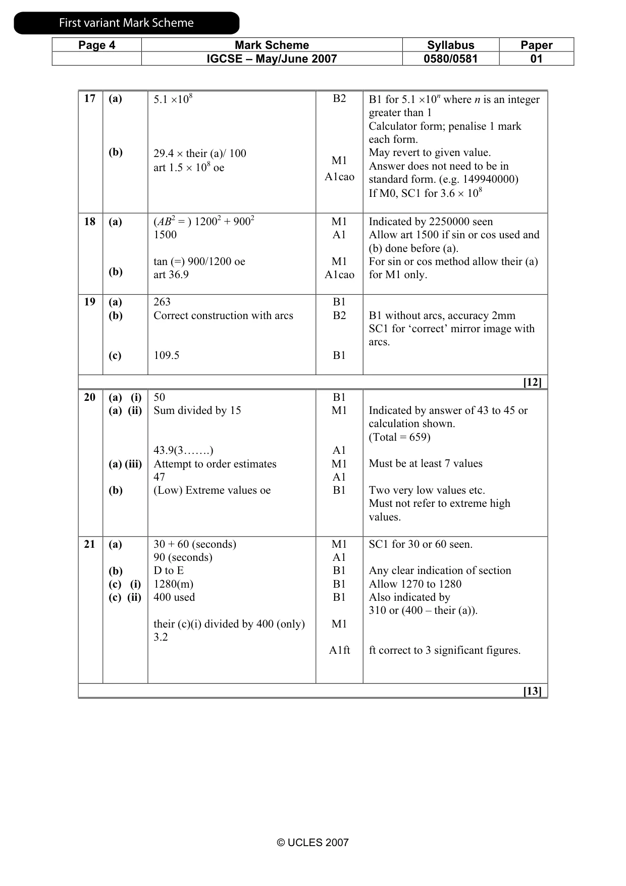 Mark scheme, page 5 of 8