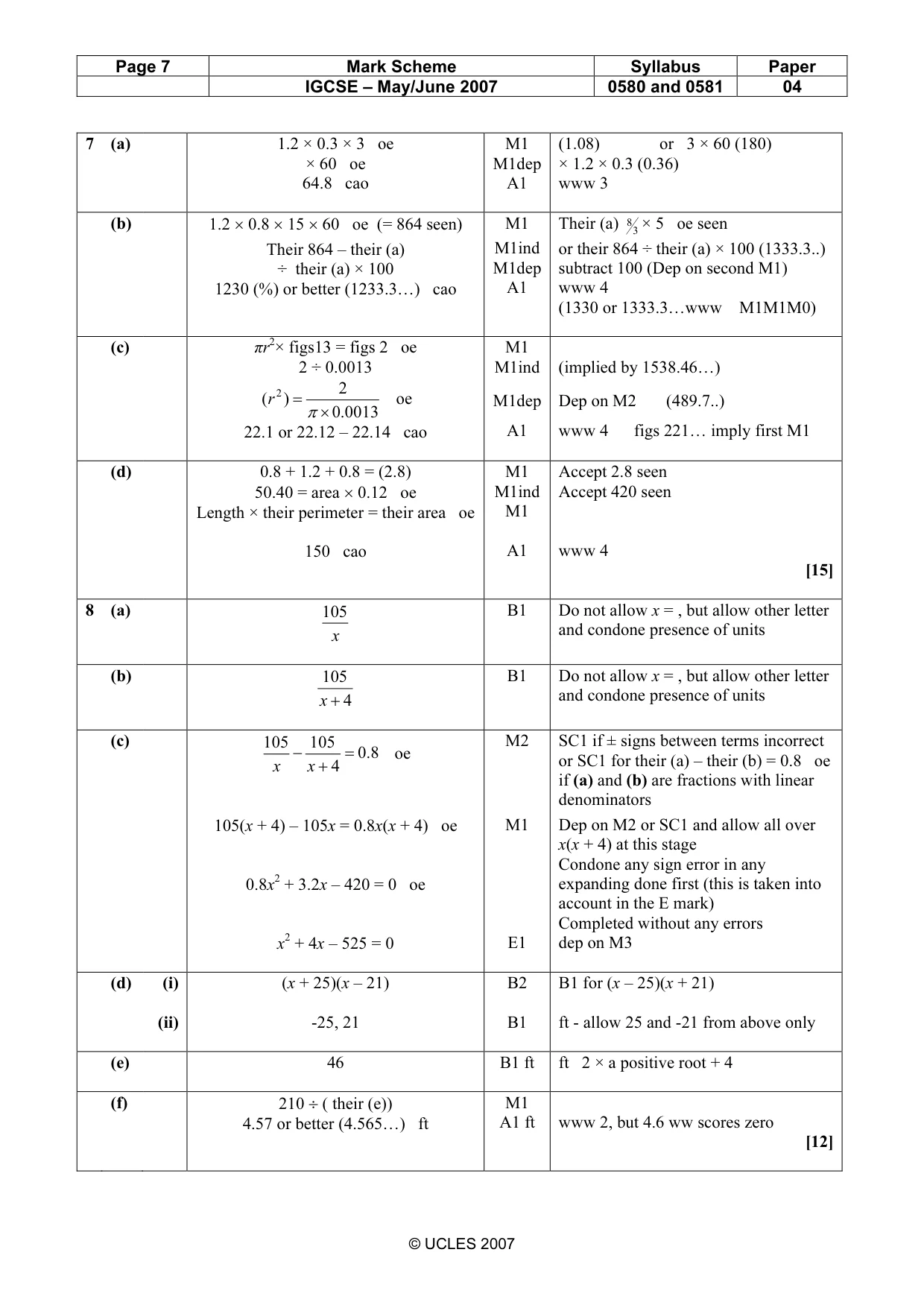Mark scheme, page 7 of 8