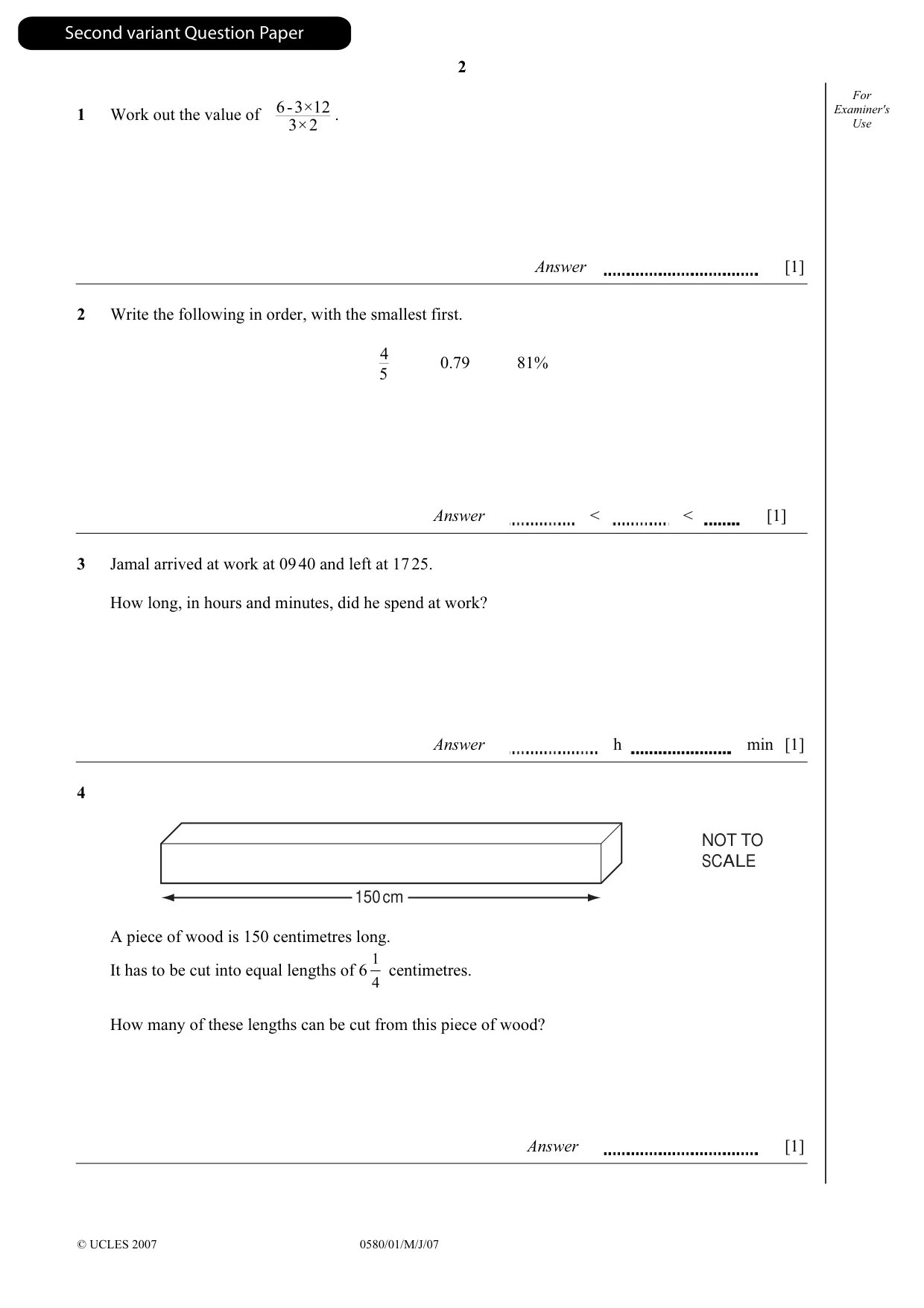 Cambridge IGCSE Mathematics 0580 2007 May/June Paper 1 · Variant 1 question paper, page 15 of 25