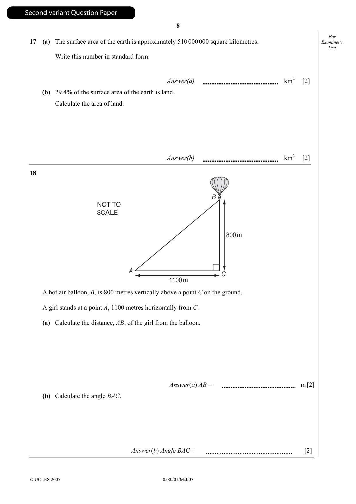 Cambridge IGCSE Mathematics 0580 2007 May/June Paper 1 · Variant 1 question paper, page 21 of 25