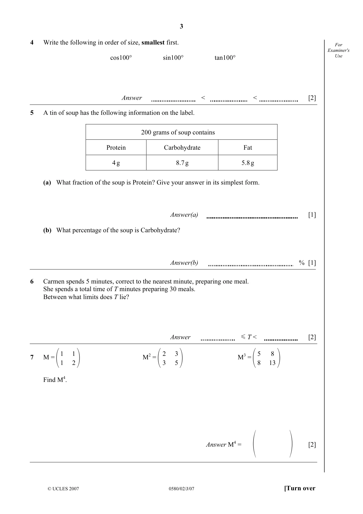 Cambridge IGCSE Mathematics 0580 2007 May/June Paper 2 · Variant 1 question paper, page 3 of 12