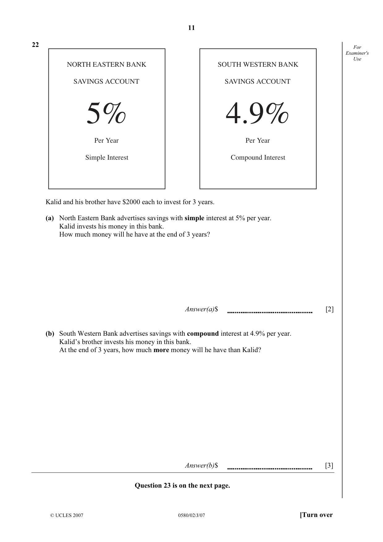 Cambridge IGCSE Mathematics 0580 2007 May/June Paper 2 · Variant 1 question paper, page 11 of 12