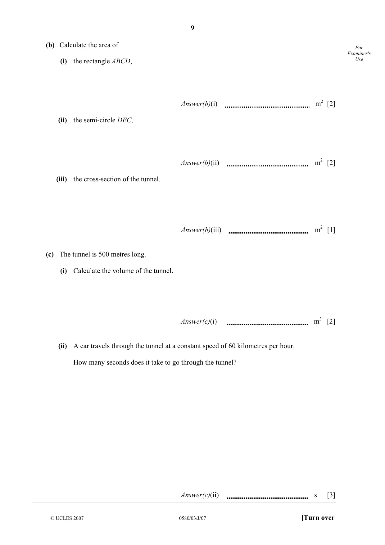 Cambridge IGCSE Mathematics 0580 2007 May/June Paper 3 · Variant 1 question paper, page 9 of 12